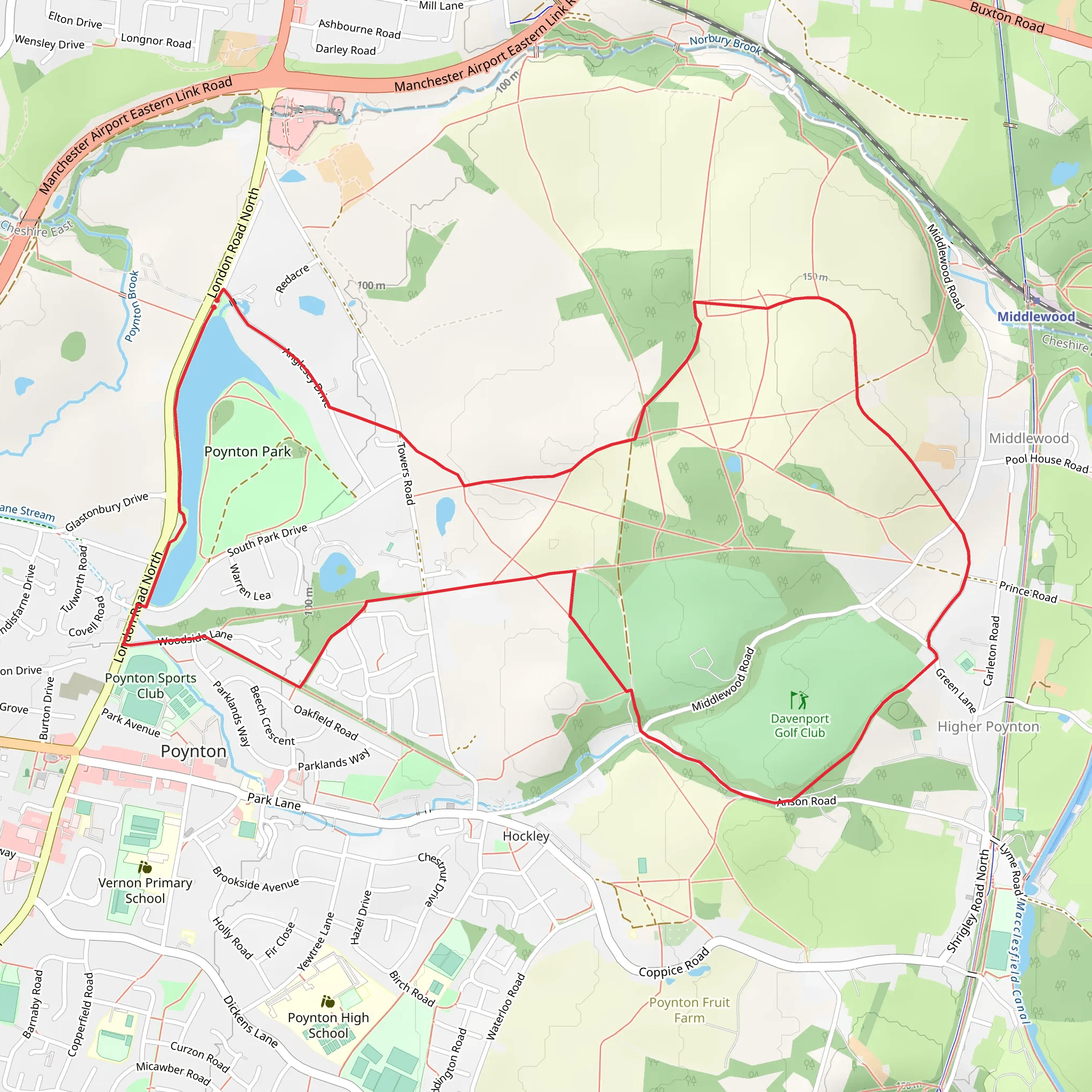 Poynton Lake and Higher Poynton Loop mobile static map