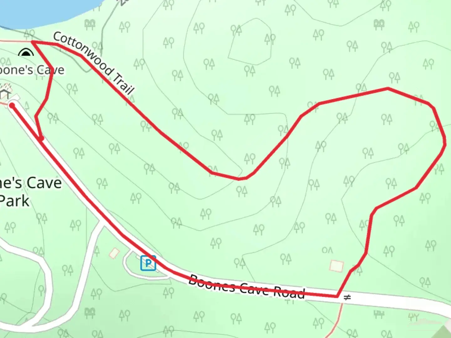 An image depicting the trail Boones Cave Road Loop and its surrounding area.