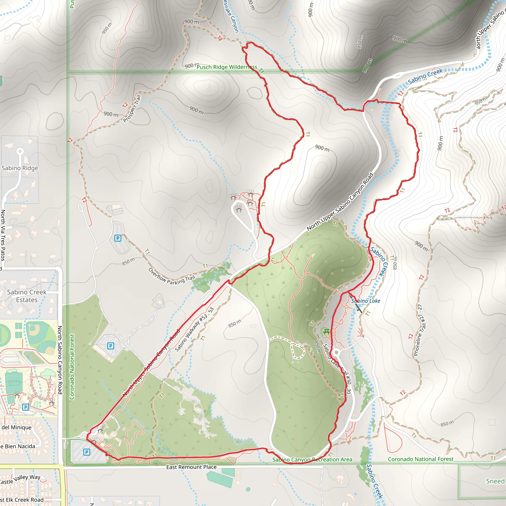 Esperero Trail and Sabino Lake Loop mobile static map