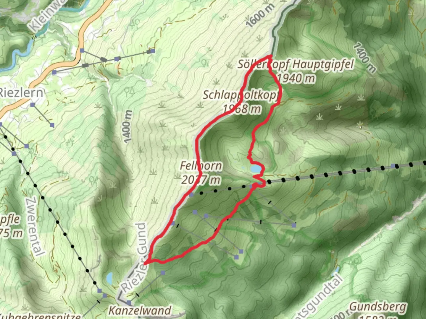 An image depicting the trail Schlappoldsee, Fellhorn and Gundsattel Loop and its surrounding area.