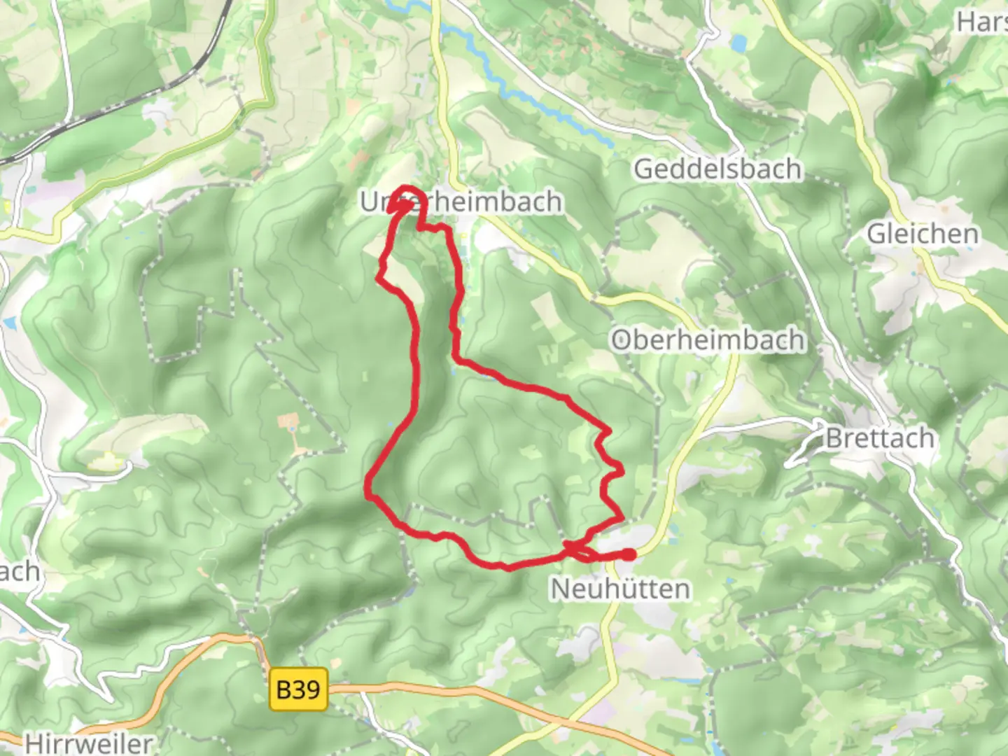 An image depicting the trail Neuhutten to Heimberg Loop and its surrounding area.