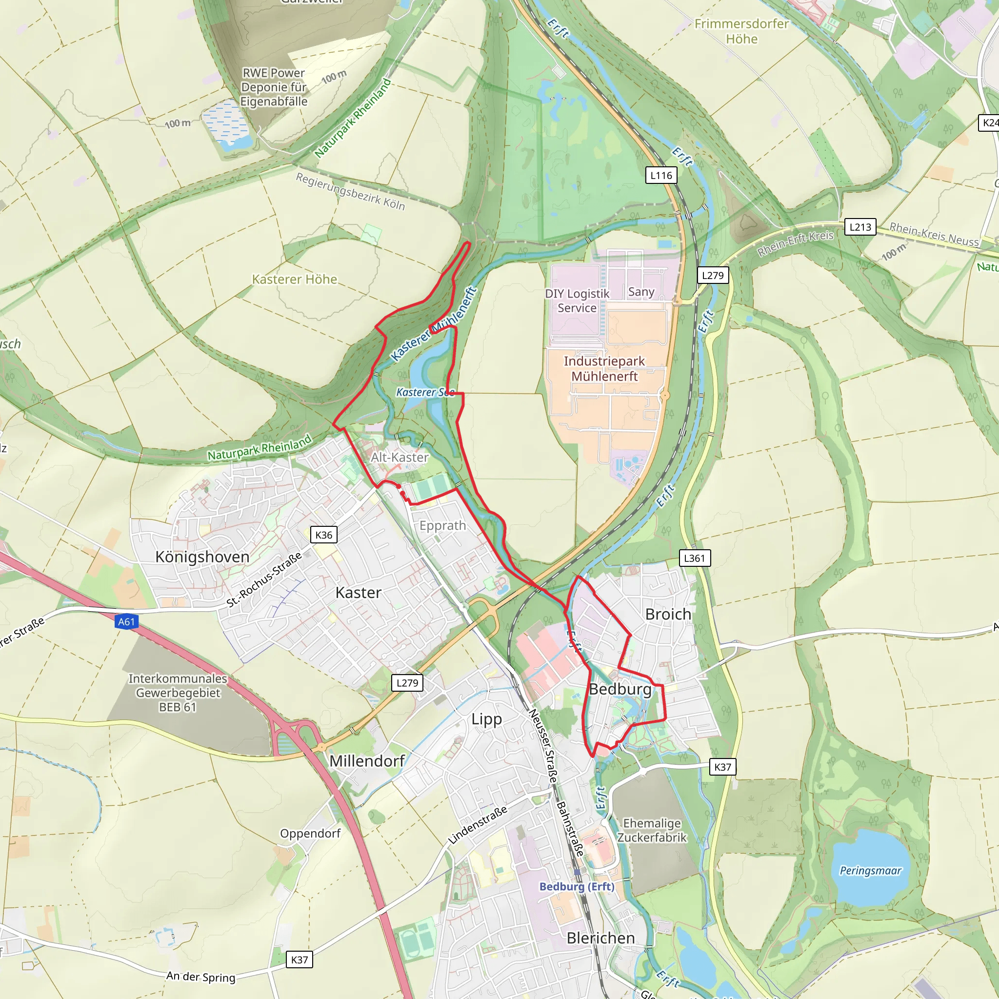 Burgruine Kaster, Kasterer See and Schloss Bedburg Loop mobile static map