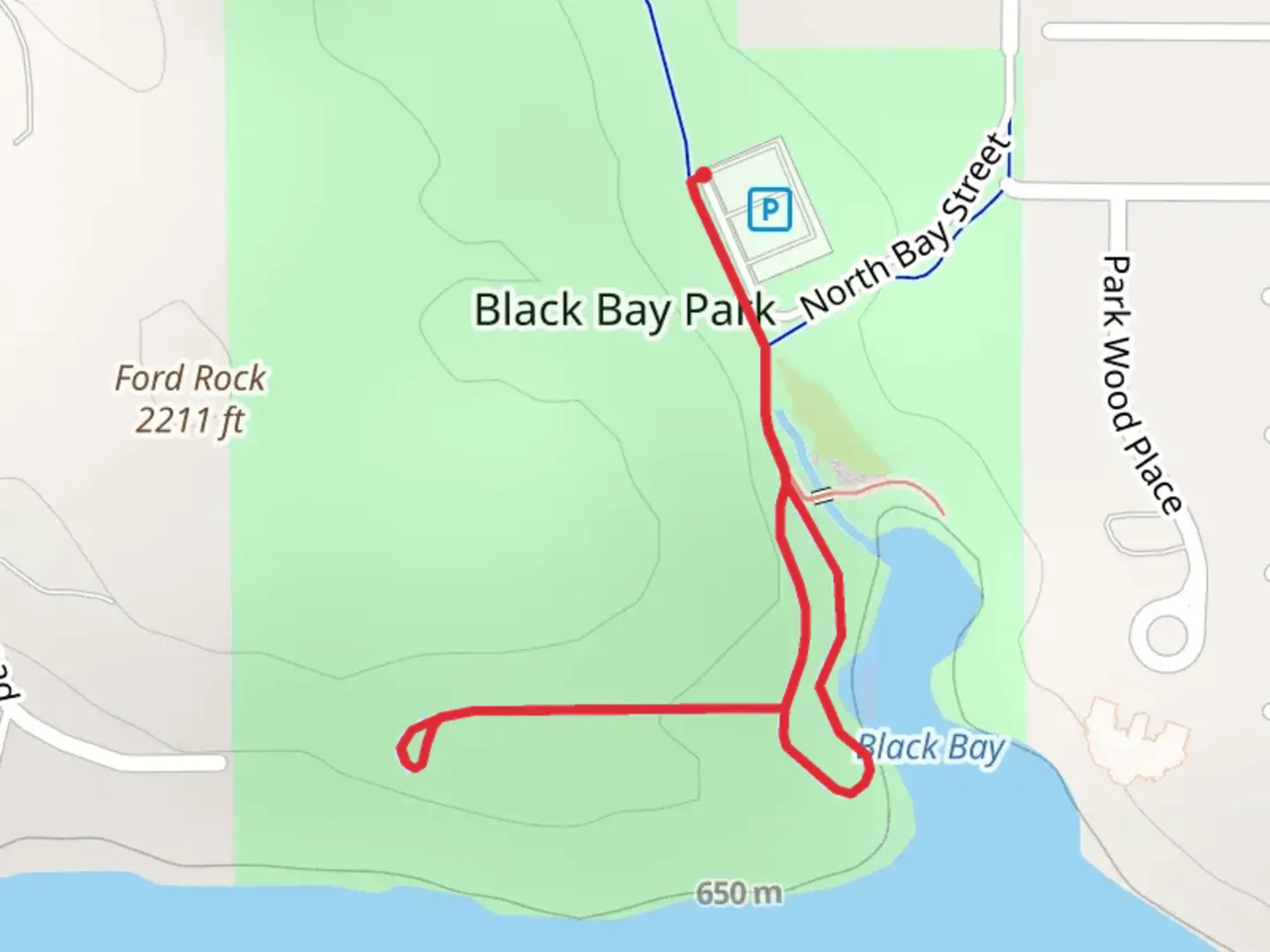 An image depicting the trail Black Bay Park Loop and its surrounding area.