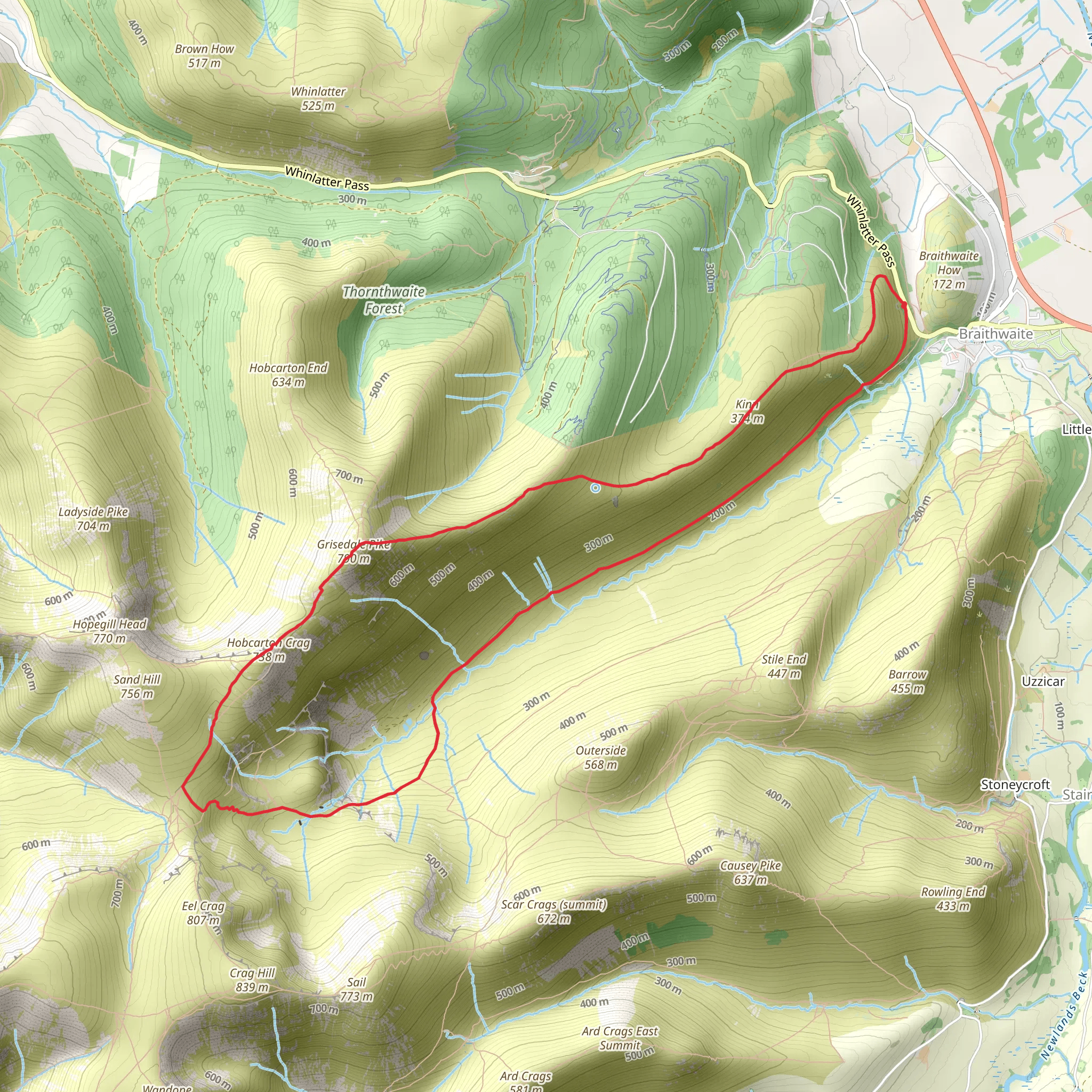 Grisedale Pike and Hobcarton Crag from Braithwaite mobile static map