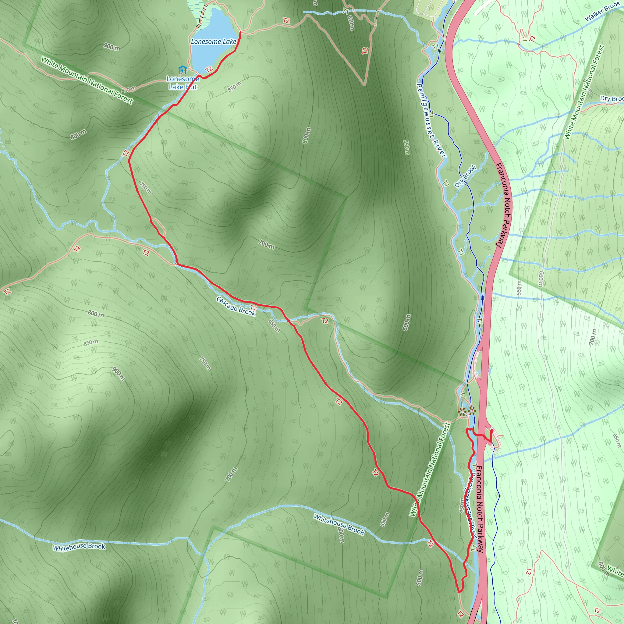 Lonesome Lake and Cascade Brook Trail via Pemi Trail mobile static map