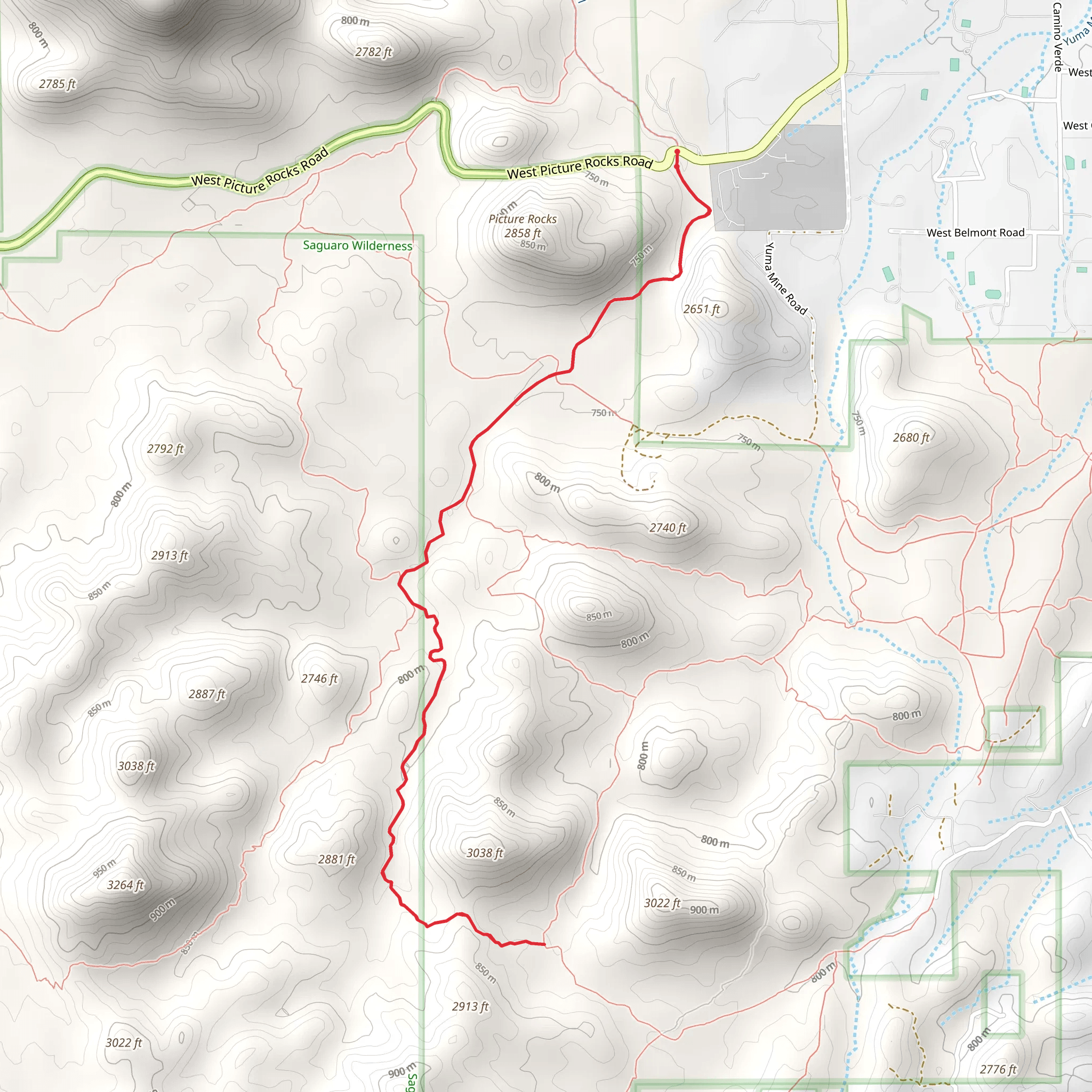 Brittlebush Trail via Picture Rocks Wash Trail mobile static map