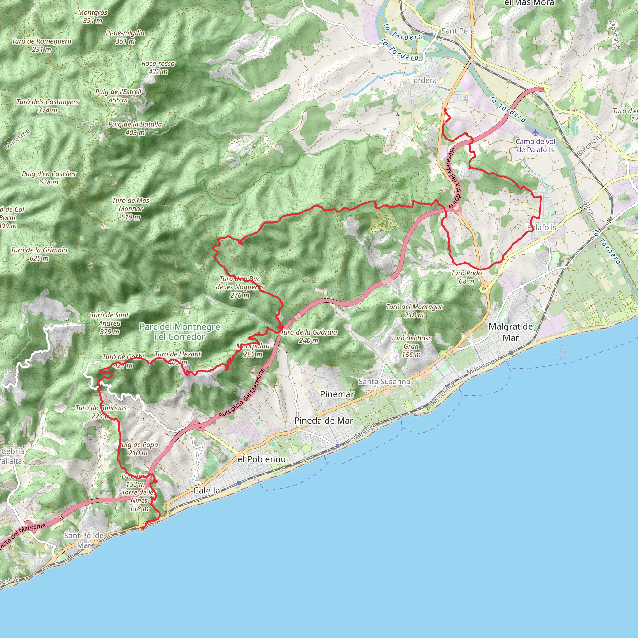 Path from Calella to Tordera PR C 146 mobile static map