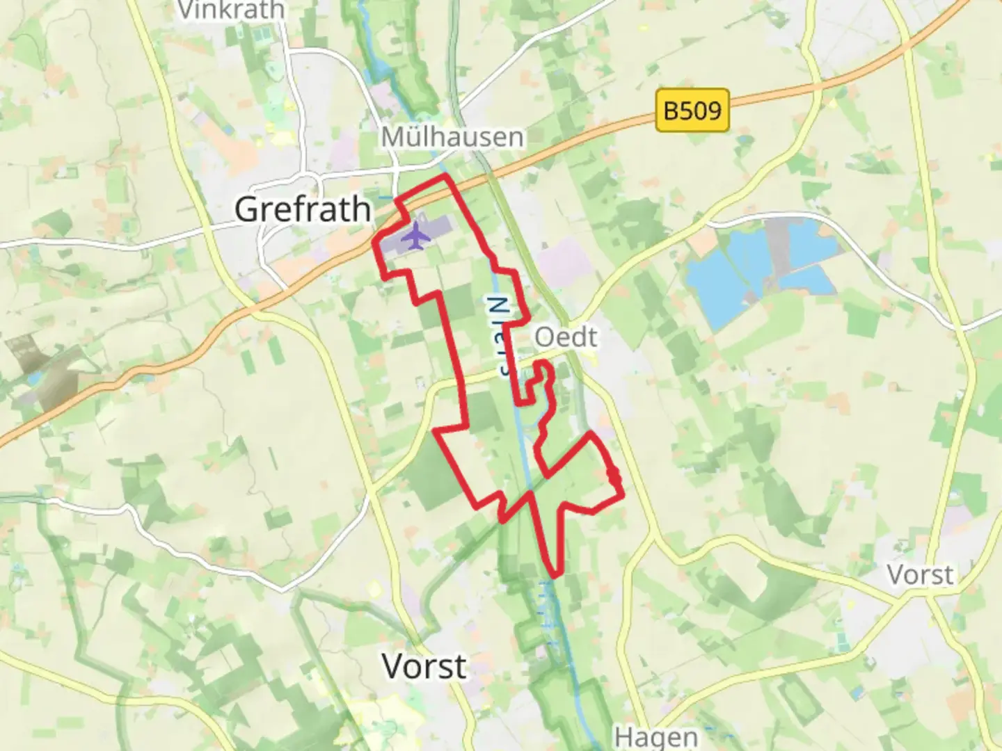 An image depicting the trail Burg Uda and Niersauen Runde and its surrounding area.