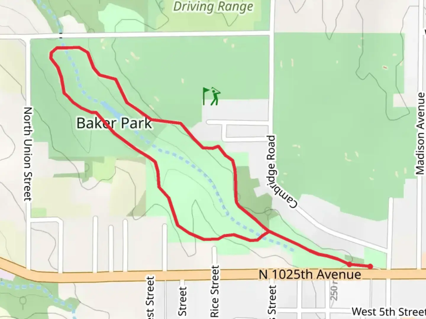 An image depicting the trail Baker Park Loop and its surrounding area.