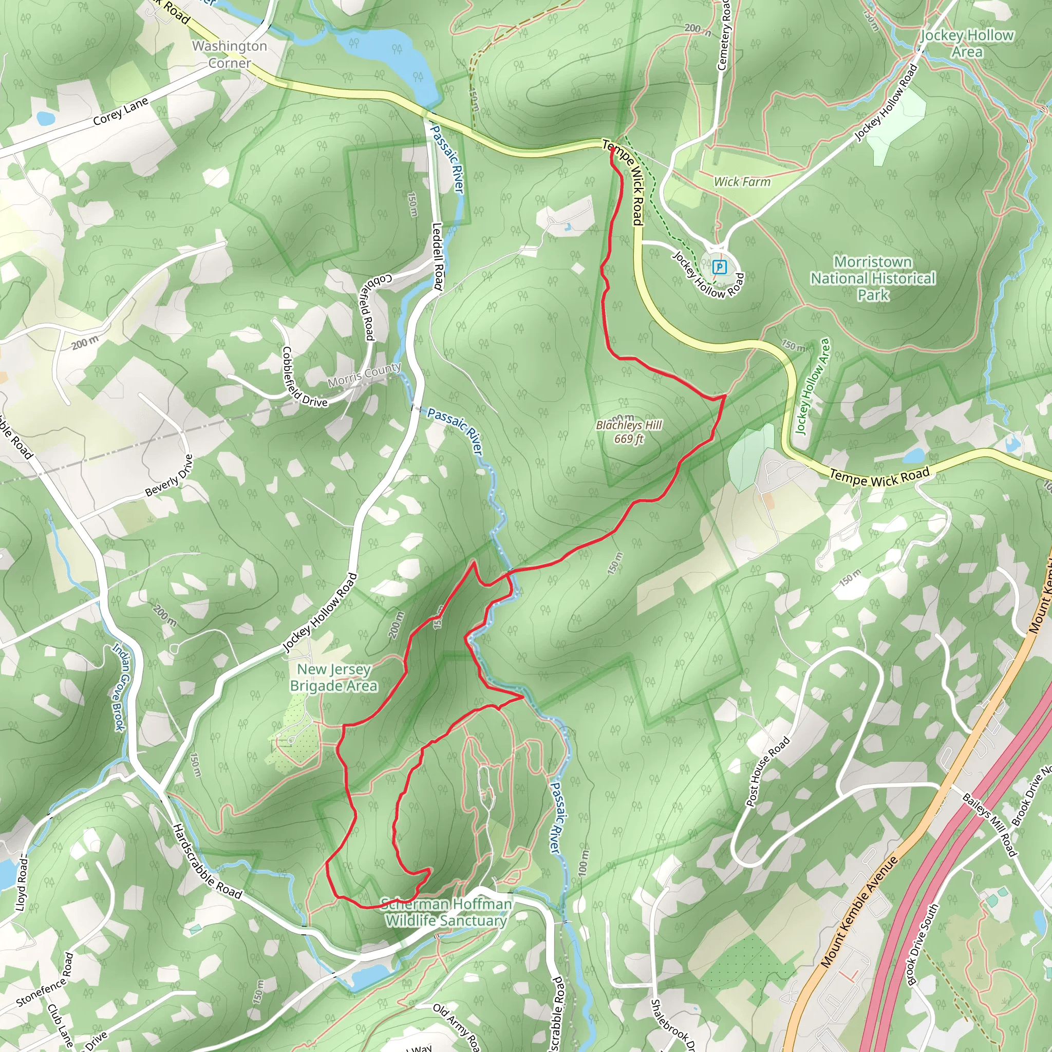 Patriots' Path - Blue and Dogwood Trail - Red mobile static map