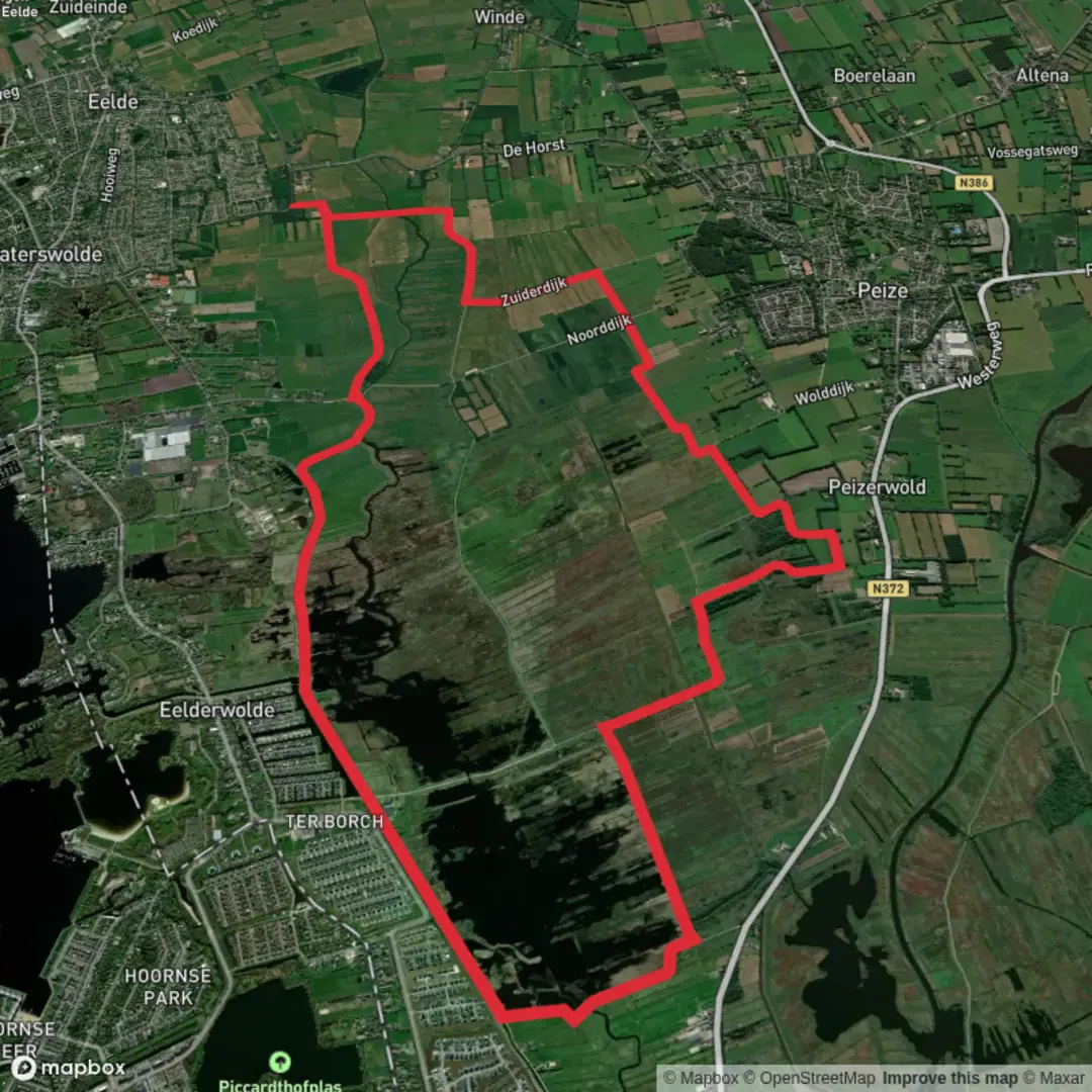 An image depicting the trail Nieuwe Dijk and Drenthepad Loop and its surrounding area.