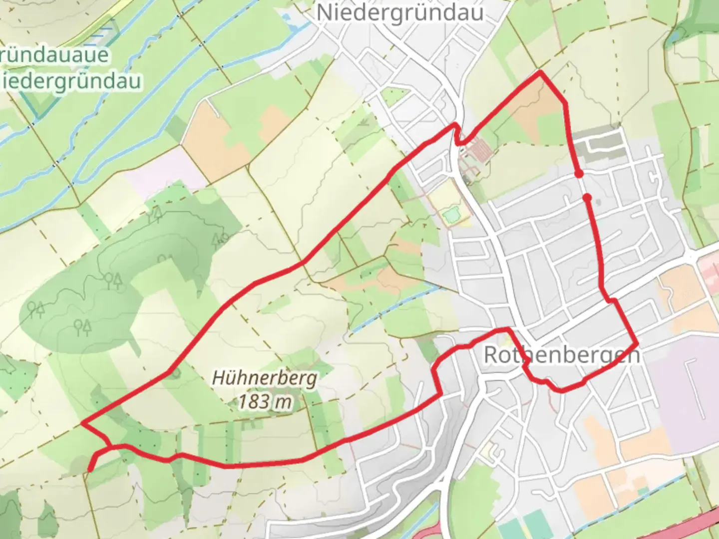 An image depicting the trail Kulturweg Gruendau-Rothenbergen and its surrounding area.