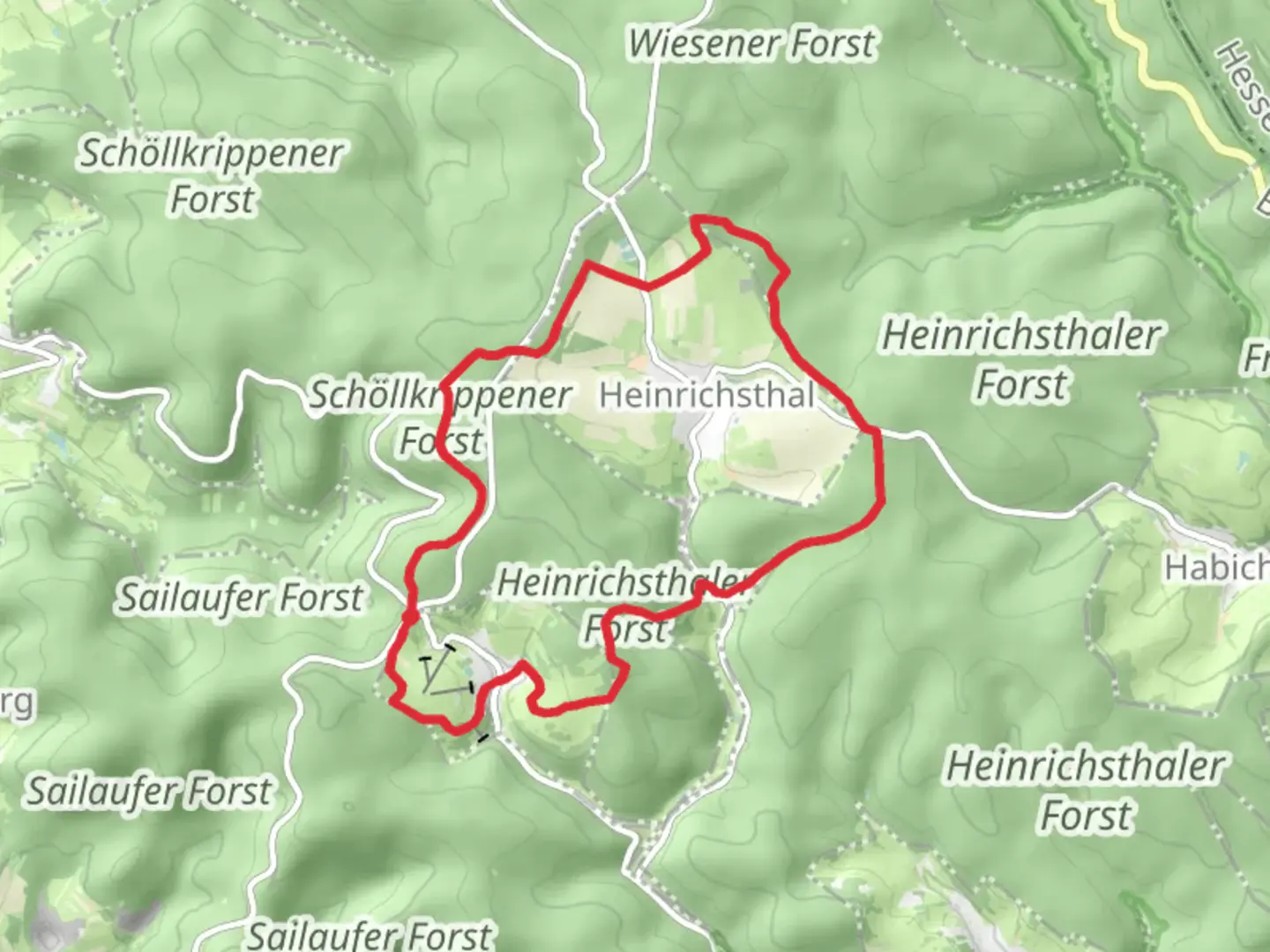 An image depicting the trail Heinrichsthal and Jakobsthal Loop and its surrounding area.