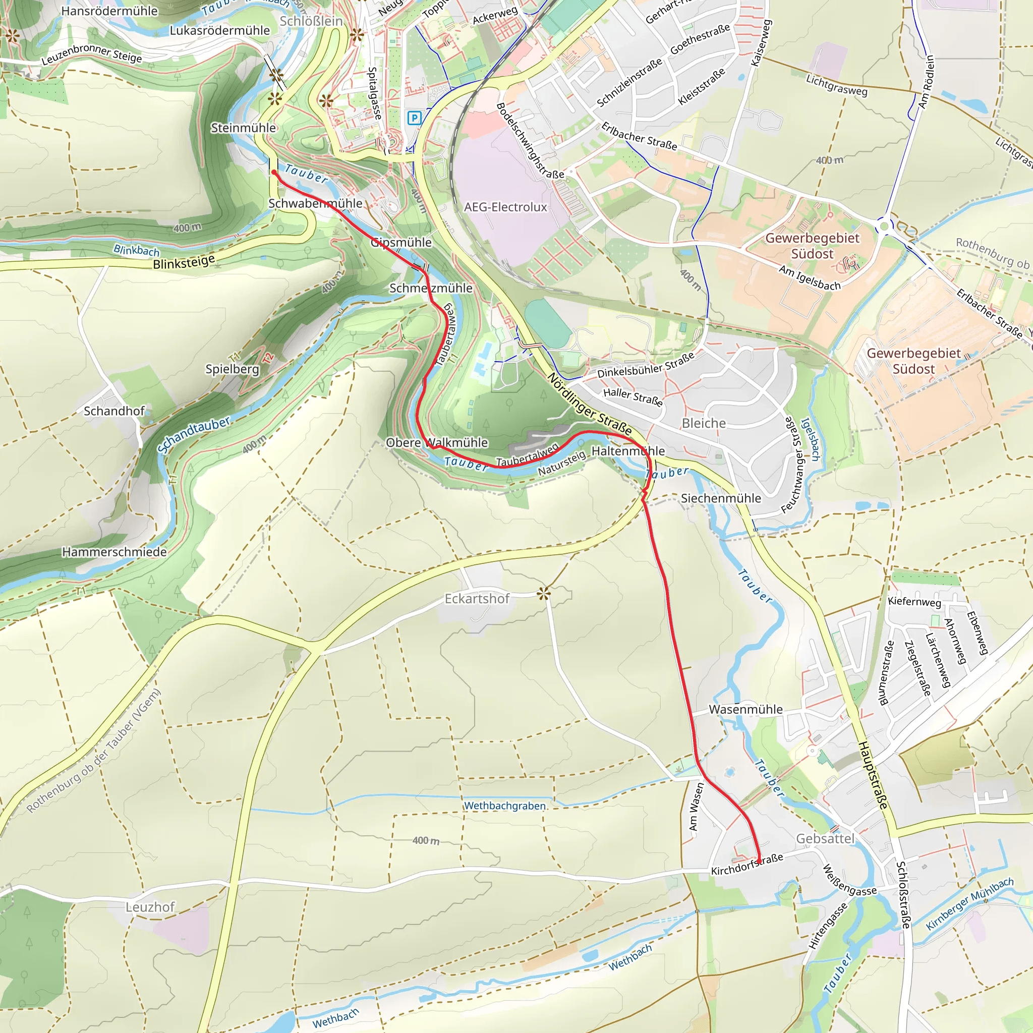 Steinmuehle to Wasenmuehle via Rothenburger mobile static map