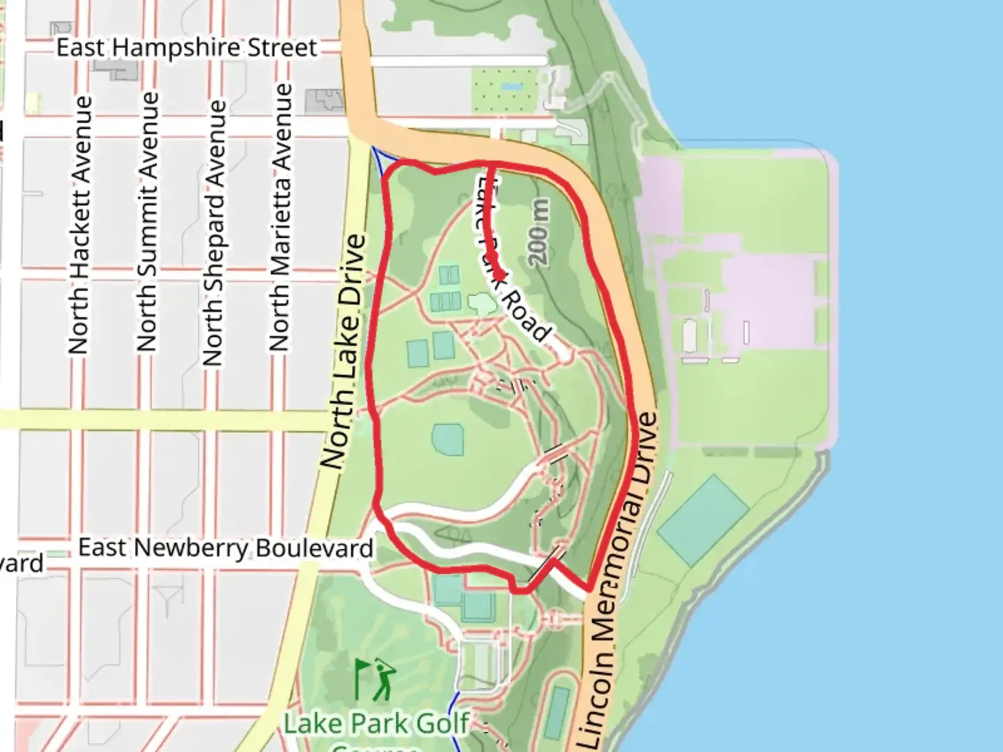 An image depicting the trail Lake Park Friends Loop and its surrounding area.