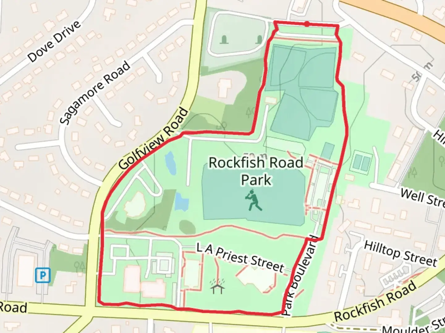 An image depicting the trail Rockfish Road Park Loop and its surrounding area.