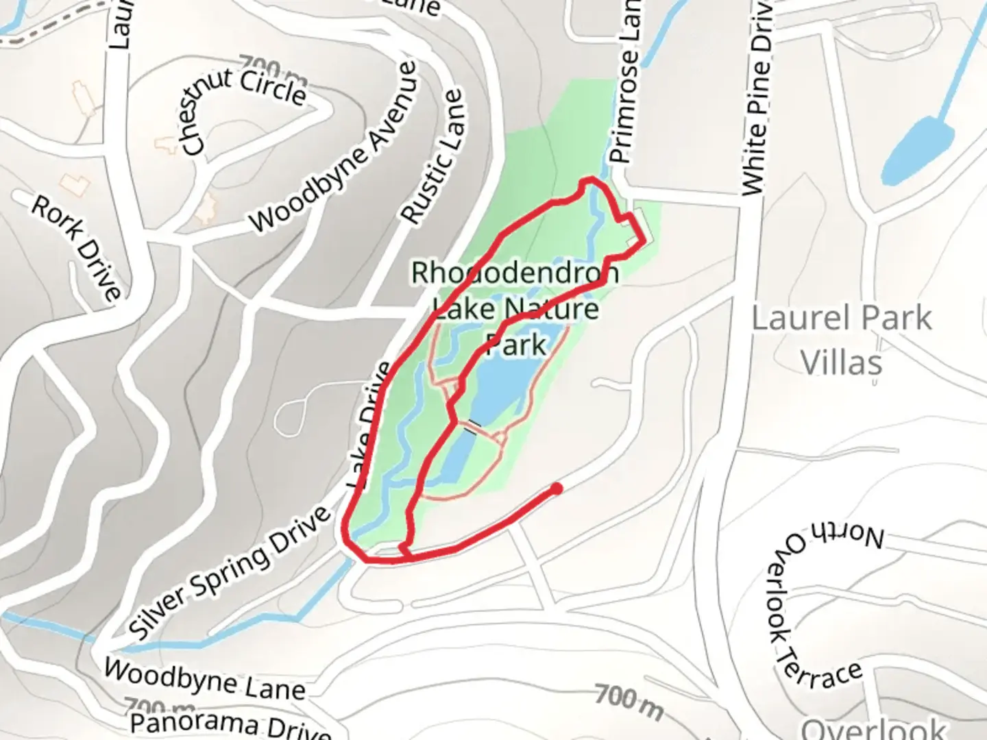 An image depicting the trail Rhododendron Lake Nature Park Loop and its surrounding area.