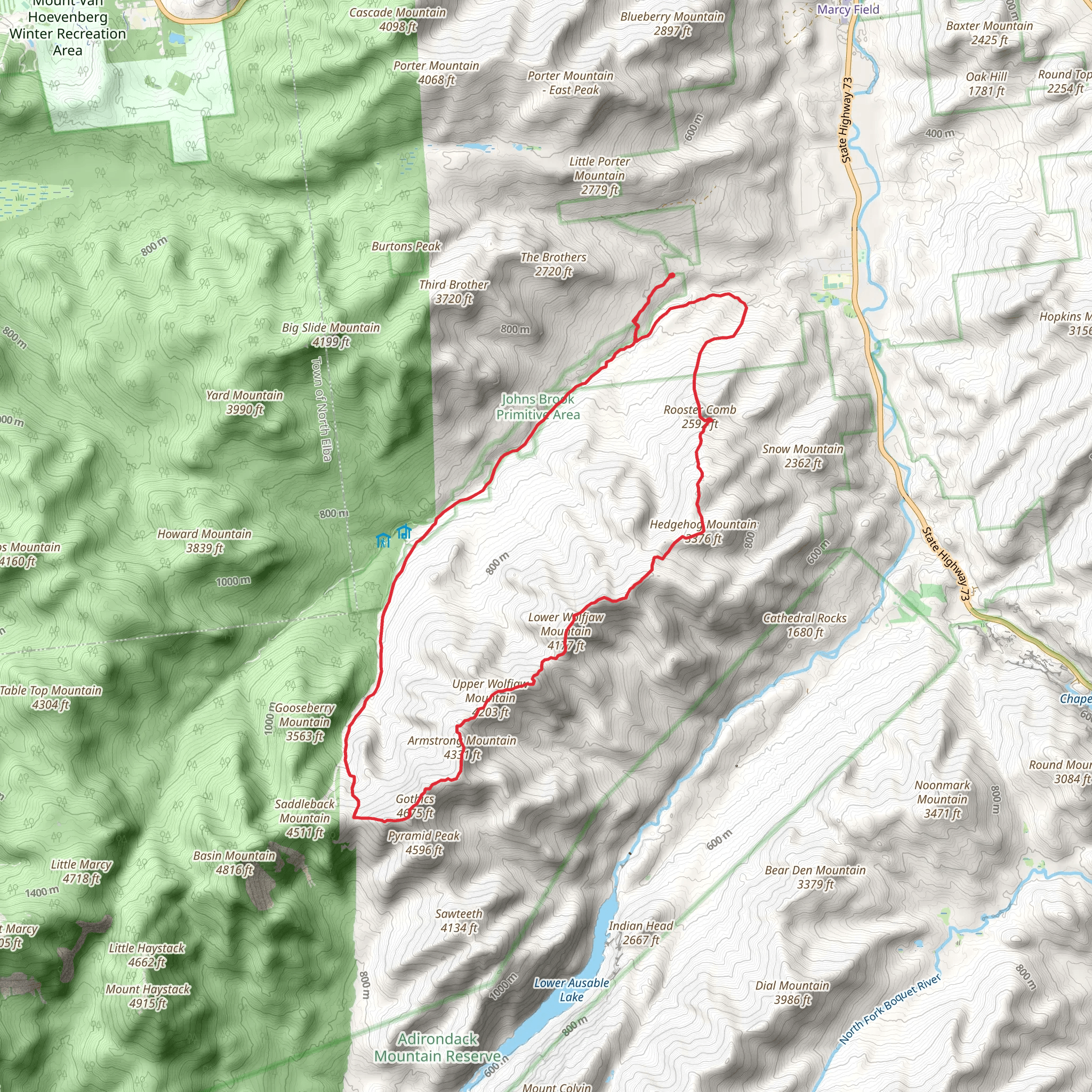 Orebed Brook Trail, Armstrong Mountain and Rooster Comb Loop via Phelps Trail mobile static map