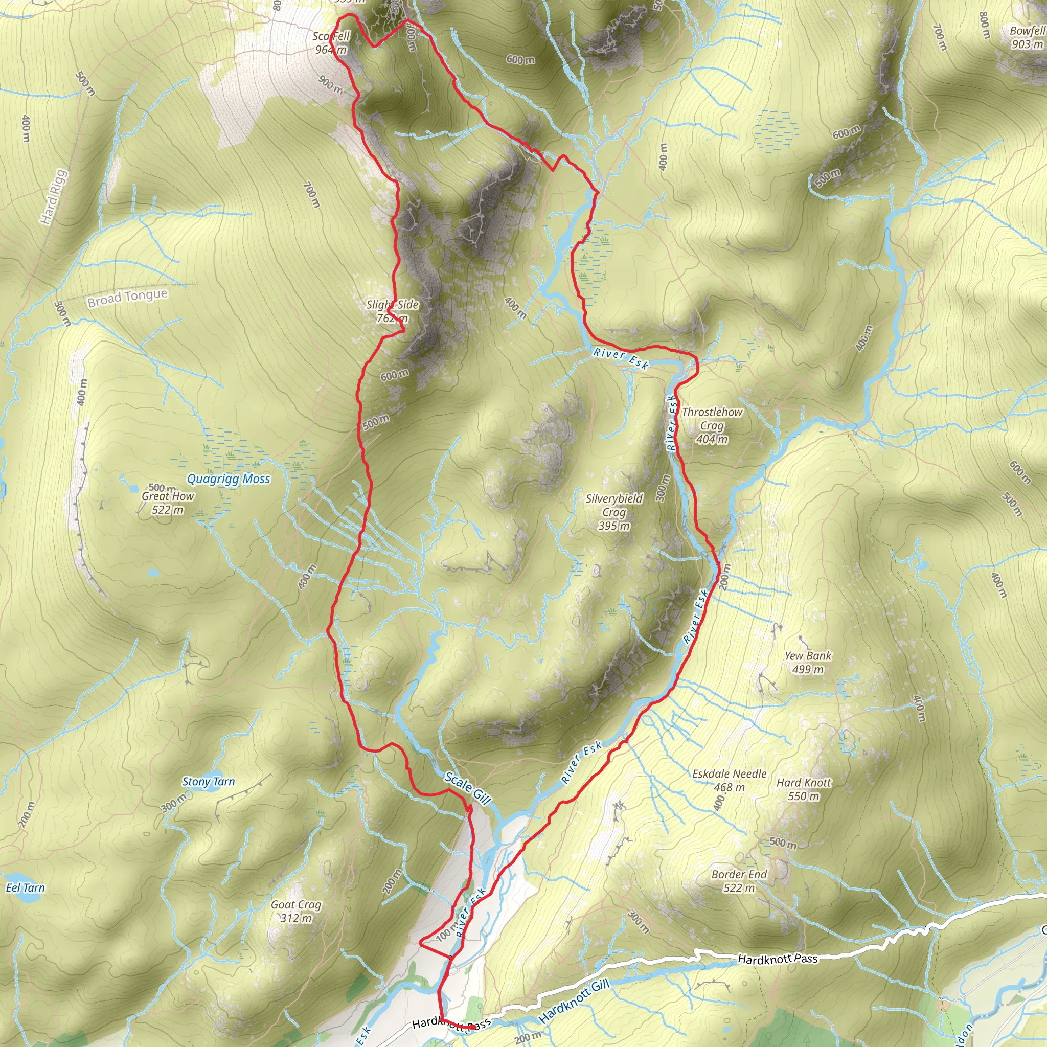 Great Moss, Sca Fell and Slight SIde Loop - Cockley Beck mobile static map
