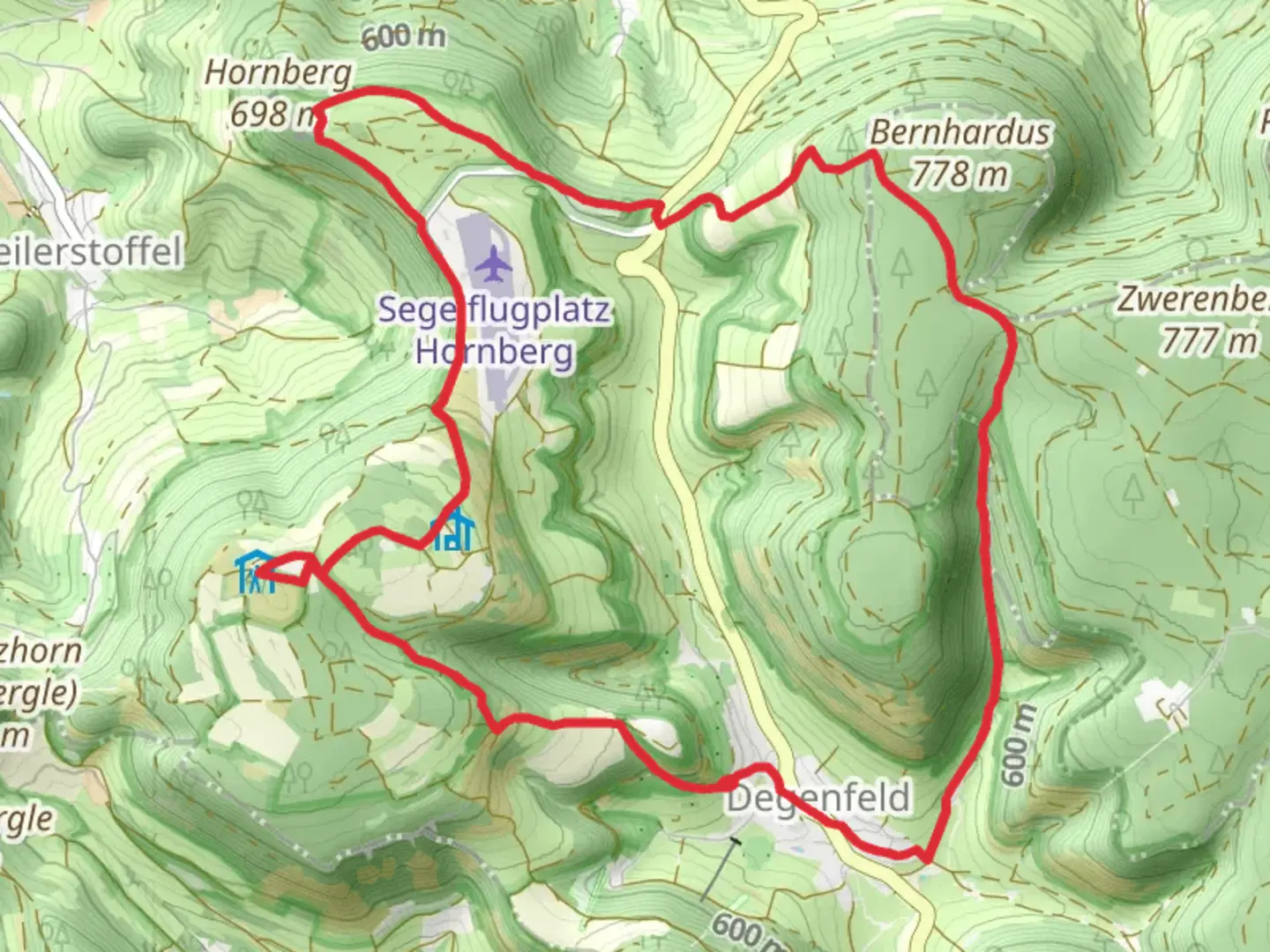 An image depicting the trail Kaltes Feld - Degenfeld and Glaubensweg C and its surrounding area.