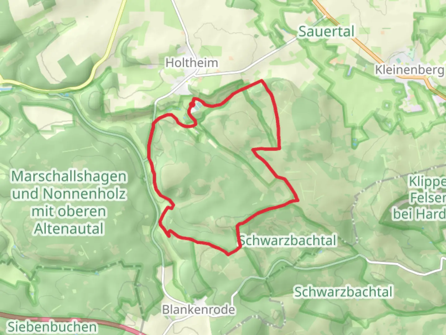An image depicting the trail Holtheim Rundweg A2 and its surrounding area.