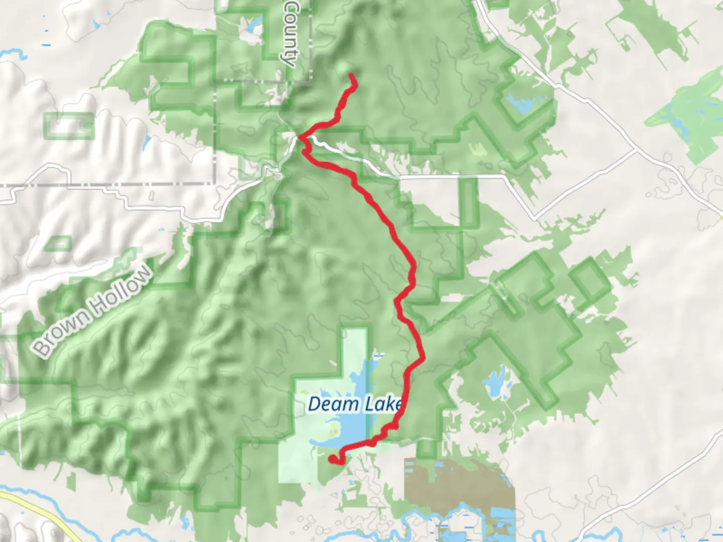 An image depicting the trail Round Knob via Knobstone Trail and its surrounding area.