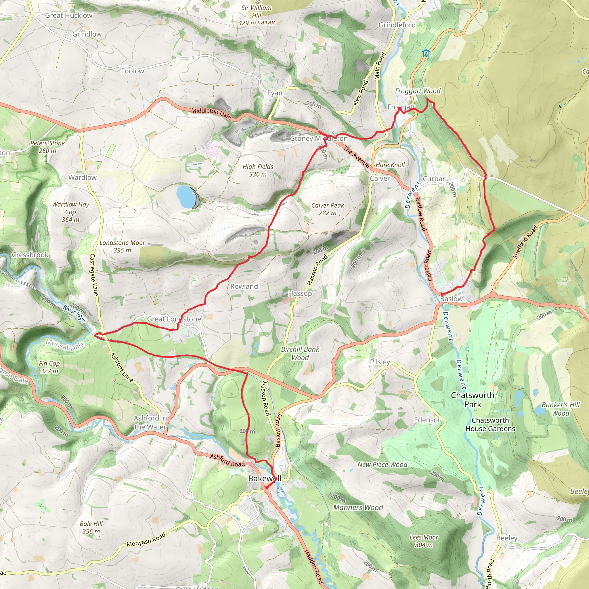 Baslow to Bakewell mobile static map