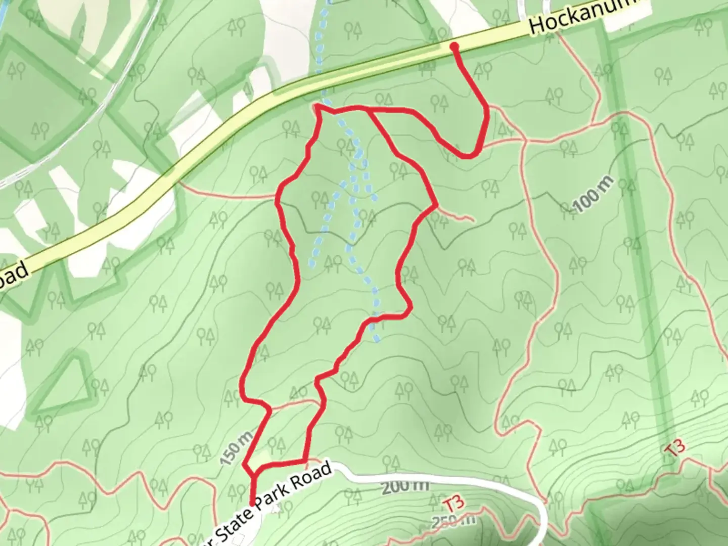 An image depicting the trail Conglomerate Rock Loop via Halfway House Trail and its surrounding area.