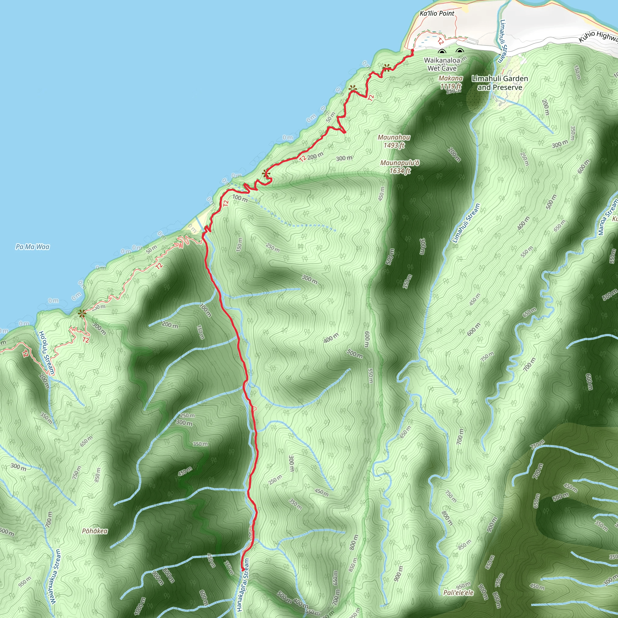 Hanakapiaai Beach to Hanakapiai Falls via Kalalau Trail mobile static map