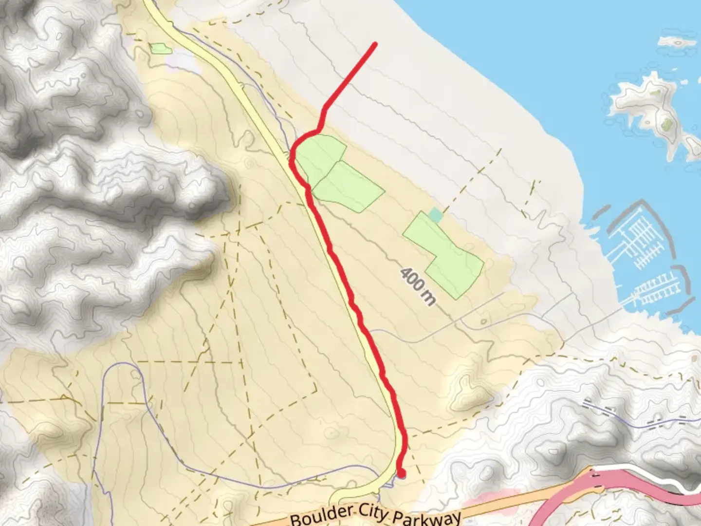 An image depicting the trail River Mountain Trail to Swim Beach and its surrounding area.