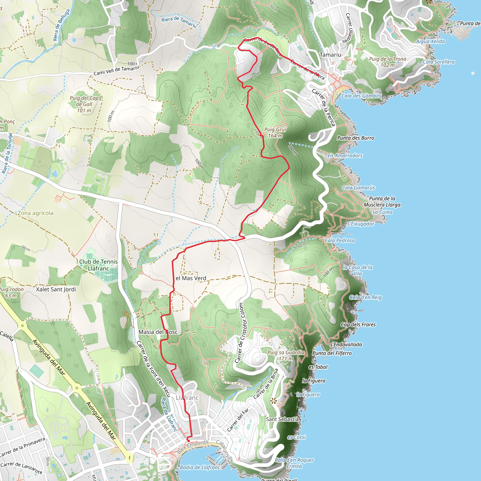 Trail from Llafranc to Tamariu PR C 107 mobile static map