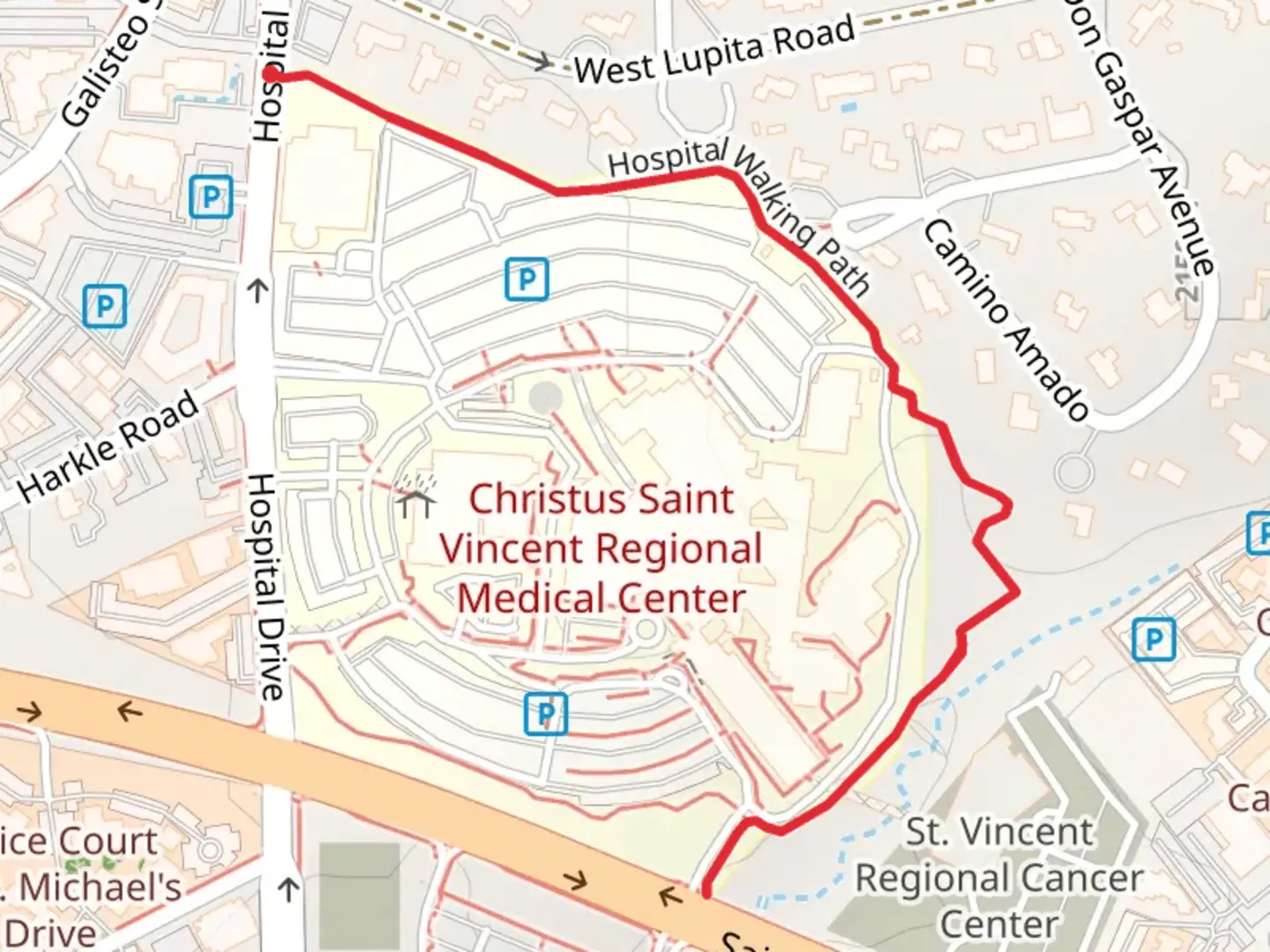 An image depicting the trail Hospital Walking Path and its surrounding area.