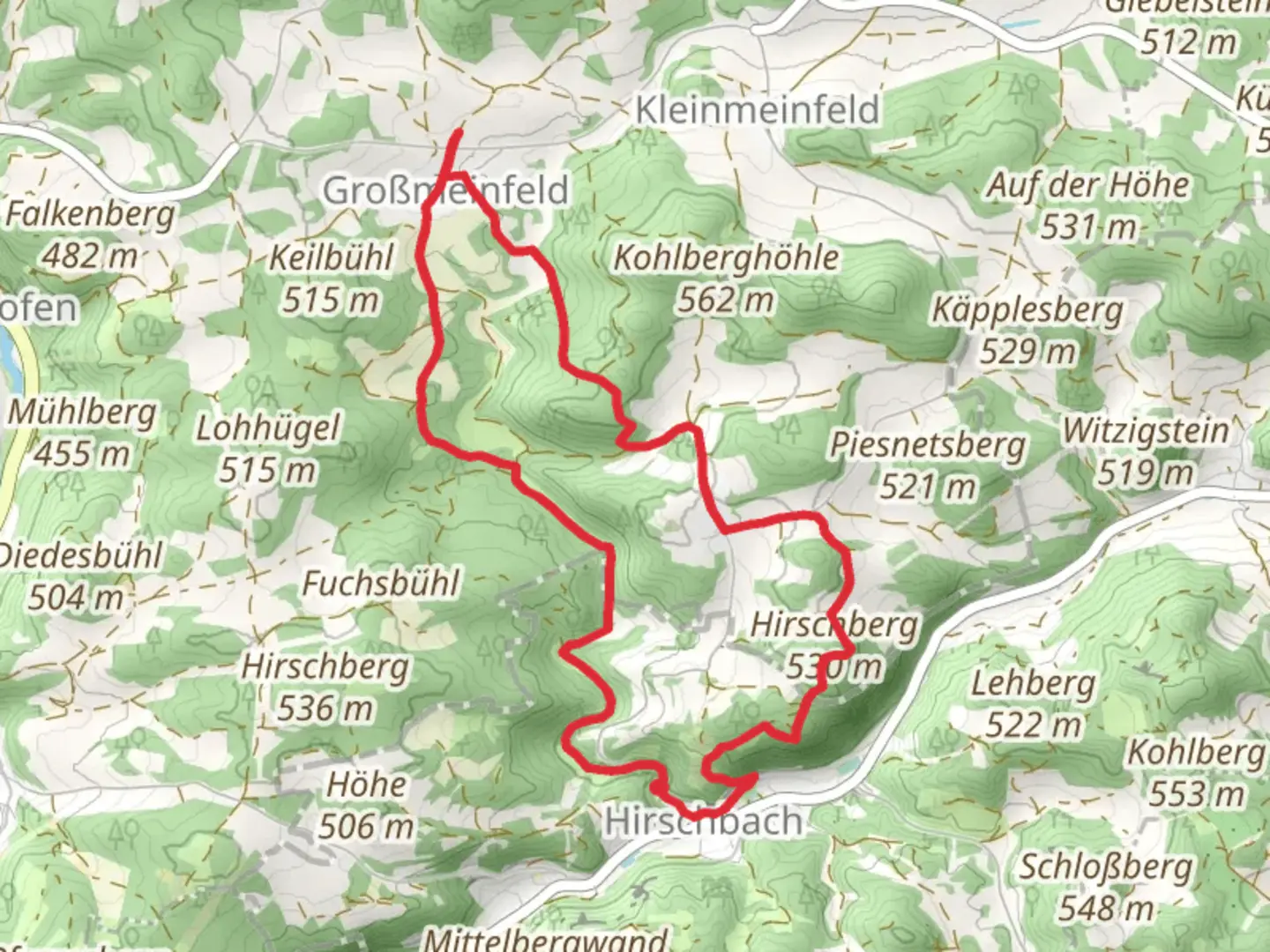 An image depicting the trail Schlangenfichte Loop via Rundwanderweg Hirschbach and its surrounding area.