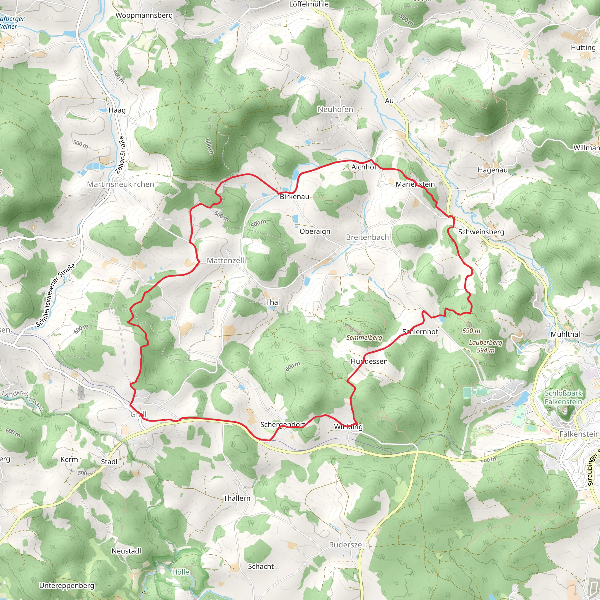 Oberpfalzweg and Radweg Regensburg-Falkenstein mobile static map