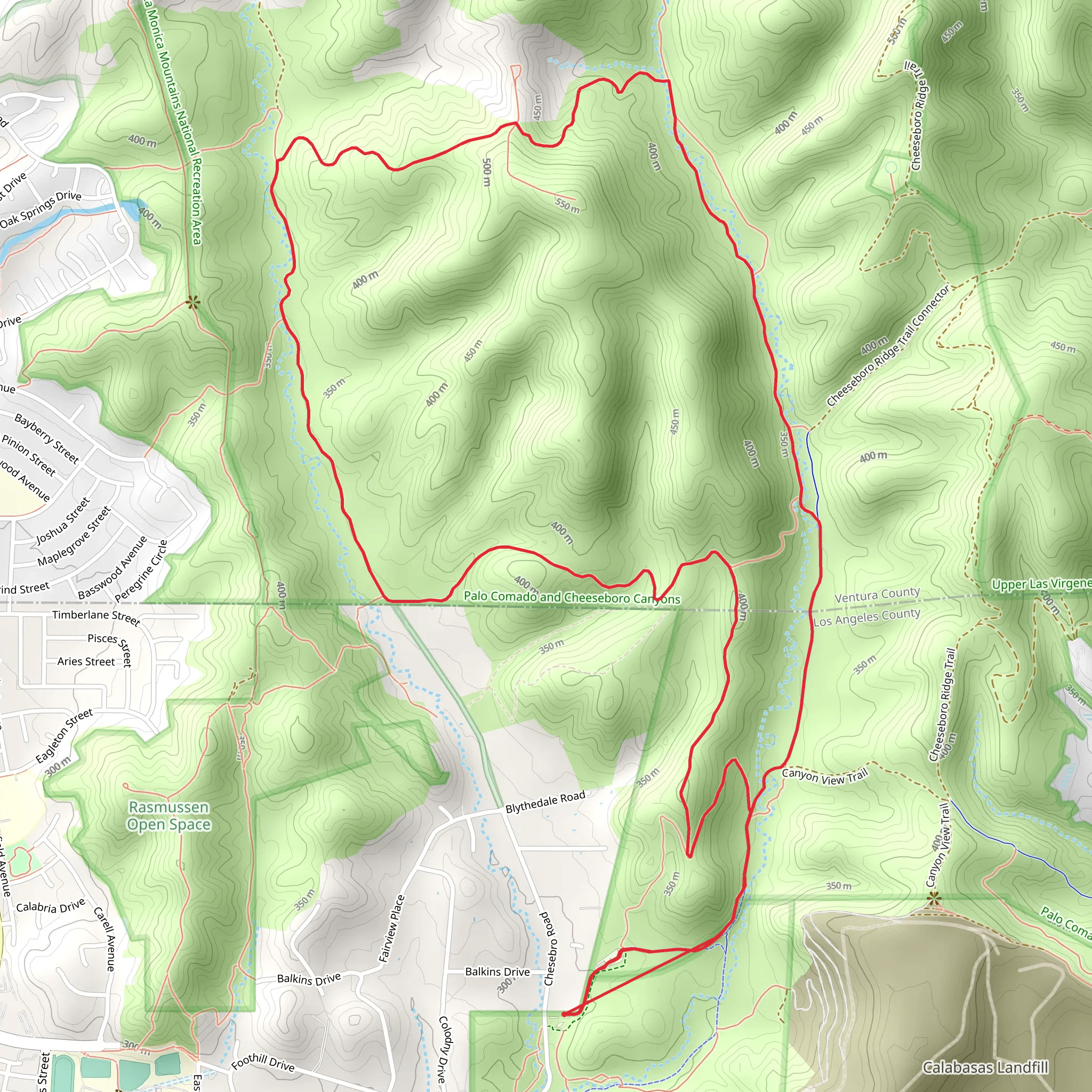 Palo Comado Canyon and Cheeseboro Canyon Loop Trail mobile static map