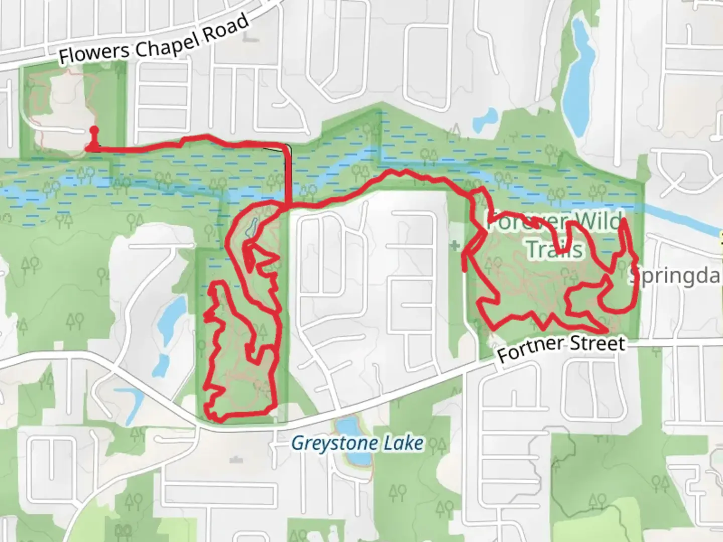 An image depicting the trail Big Leave, Sam's Creekside and Dragon's Trail and its surrounding area.