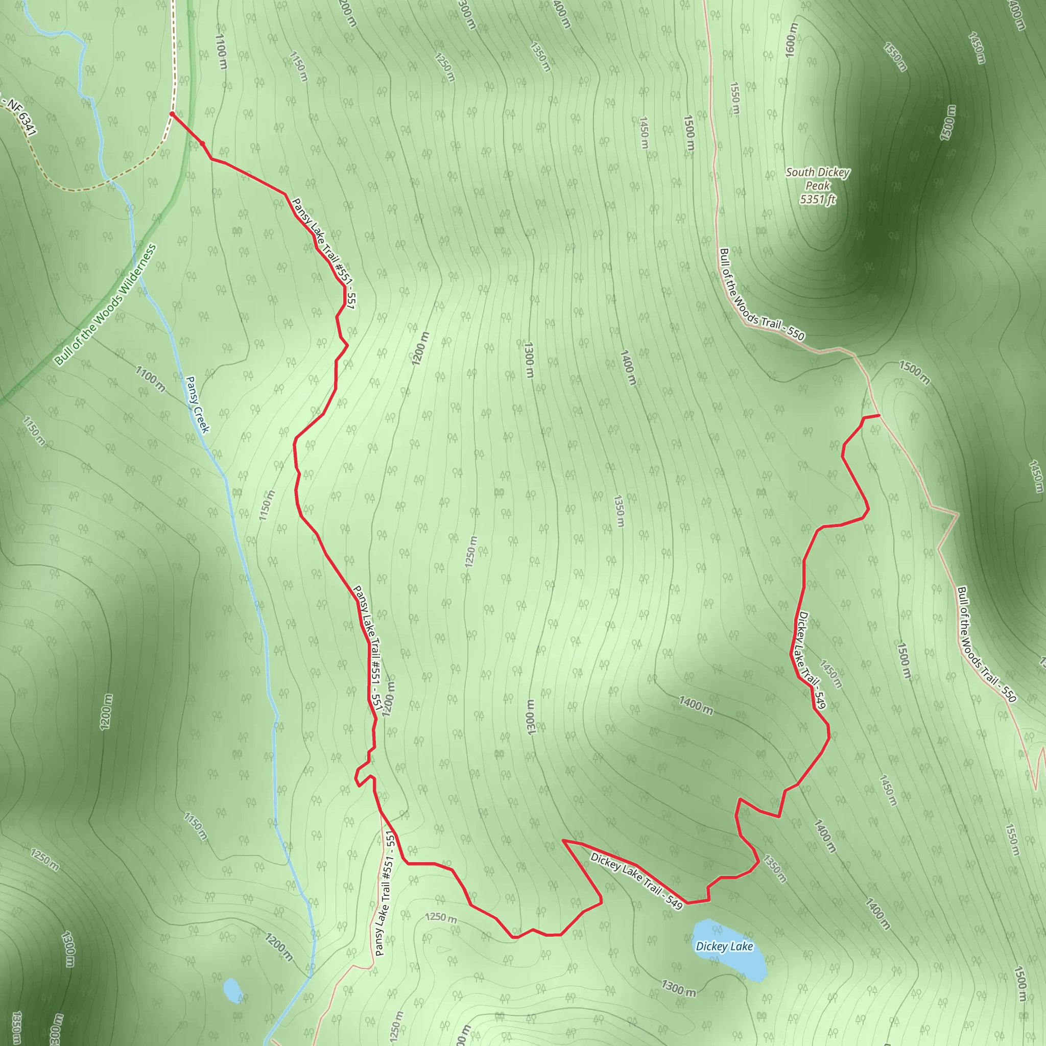 Dickey Lake via Pansy Lake Trail mobile static map