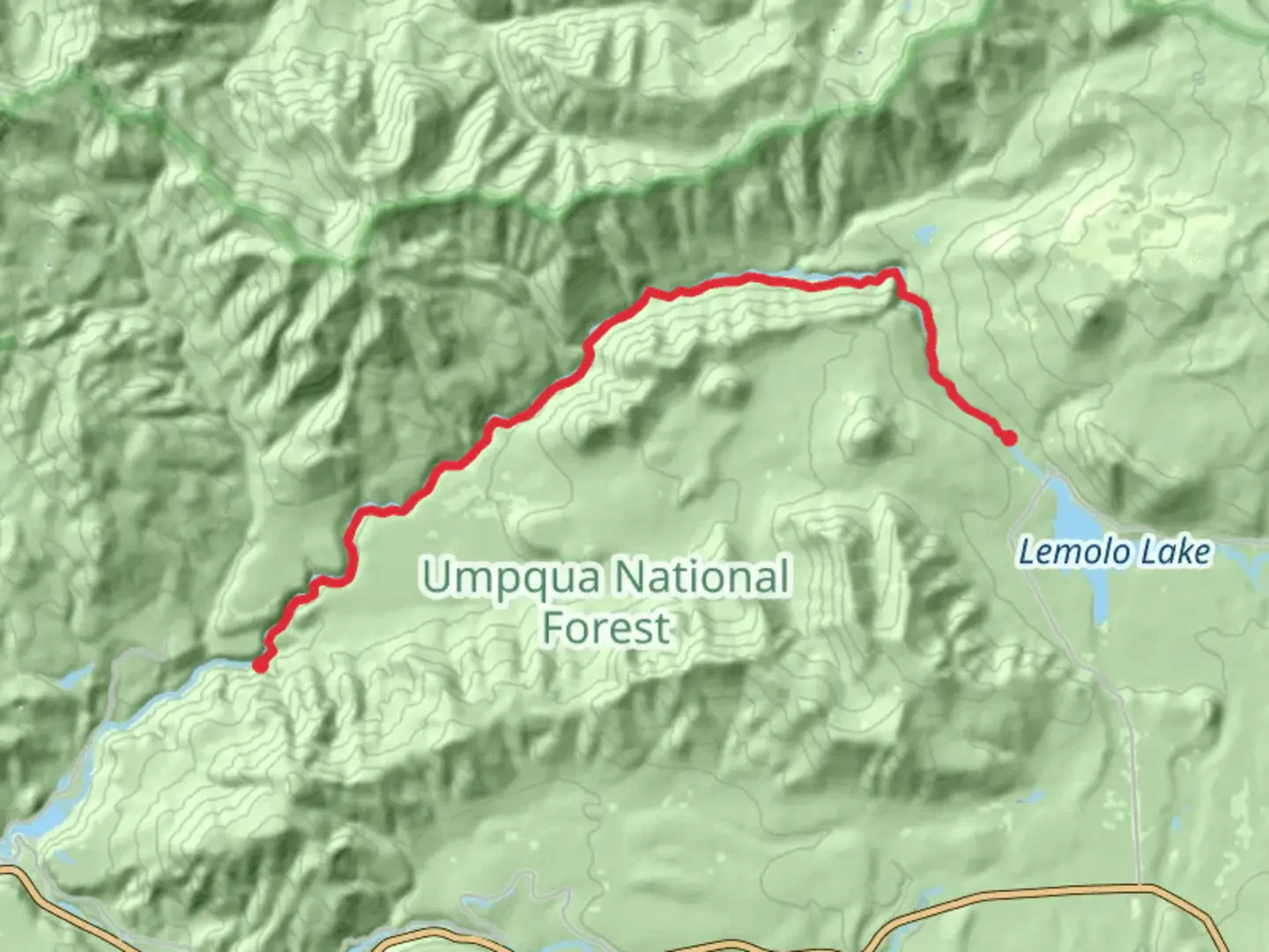 An image depicting the trail North Umpqua Trail - Dread and Terror and its surrounding area.