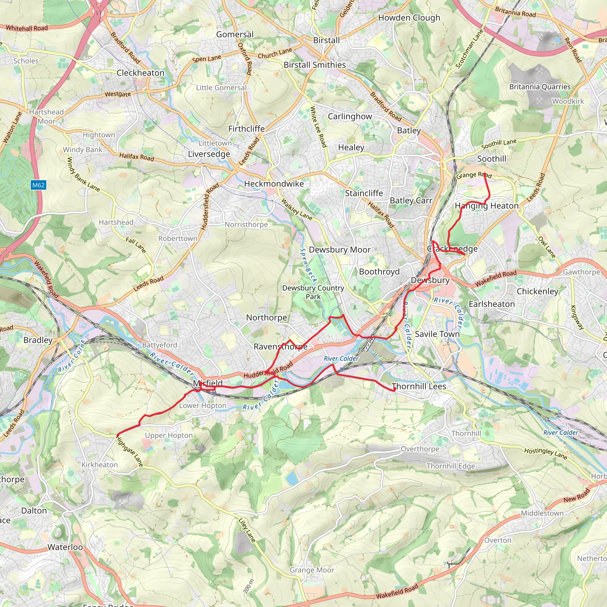 Batley to Kirkheaton Walk mobile static map