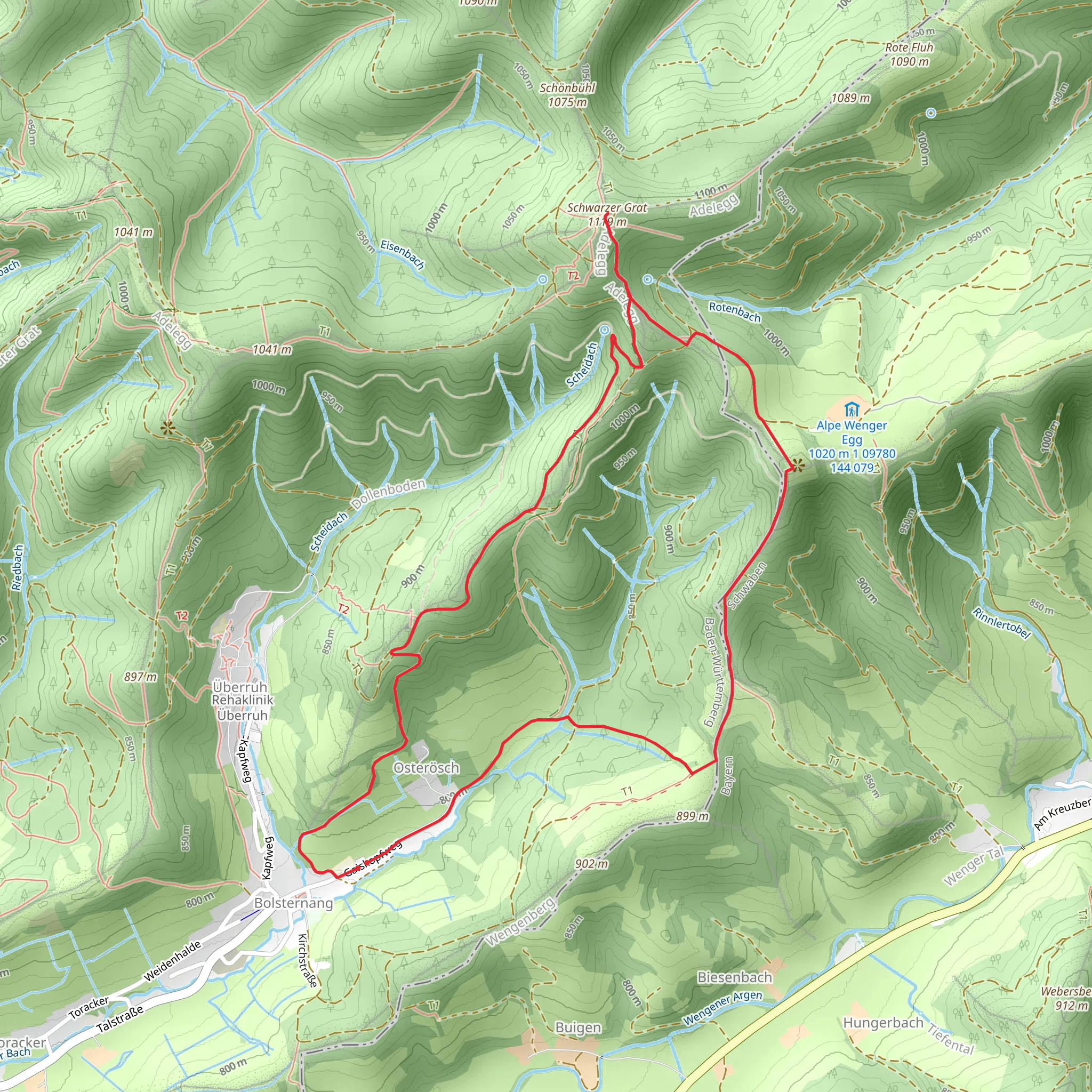 Schwarzer Grat and Raggenhorn Peak Loop via Adelegg Wandergebiet mobile static map