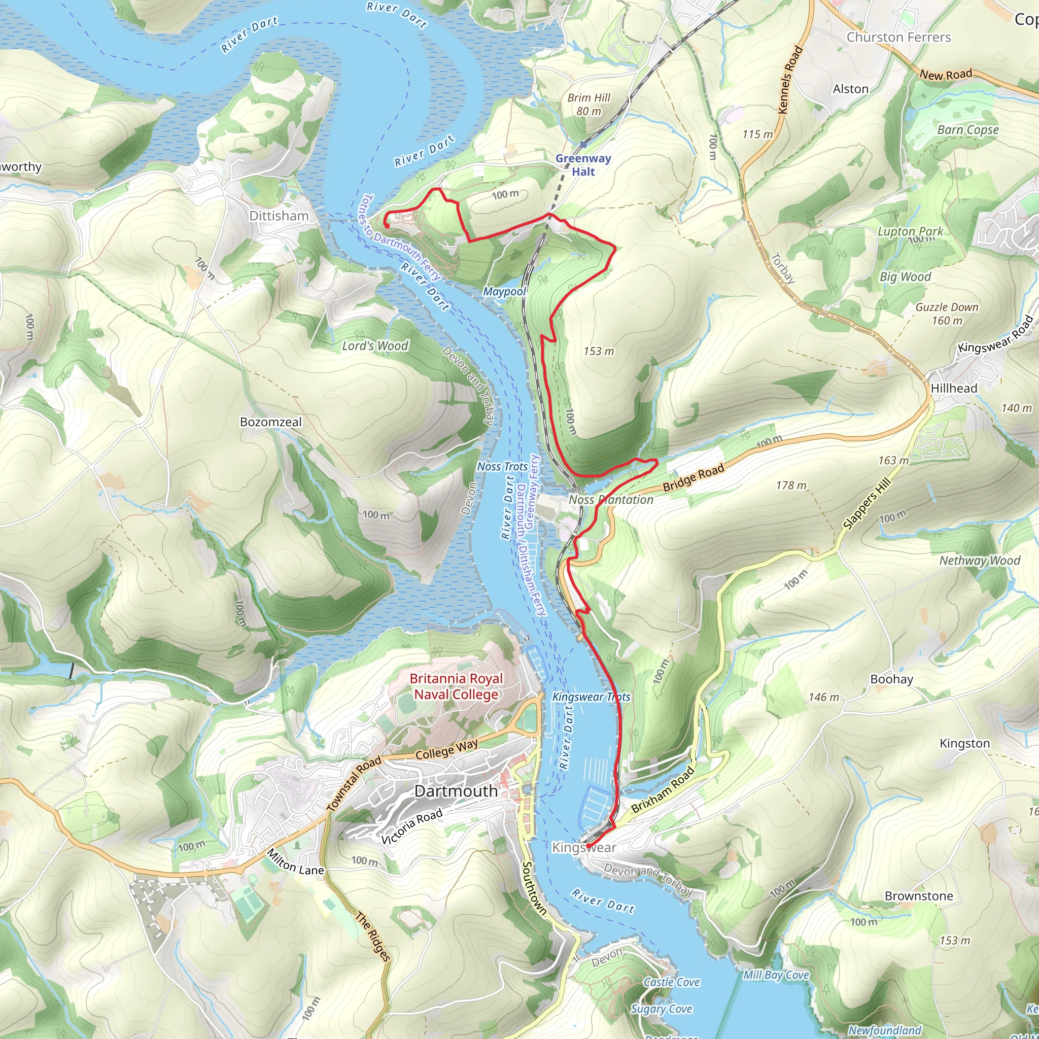 Greenway Halt to Kingswear Walk mobile static map