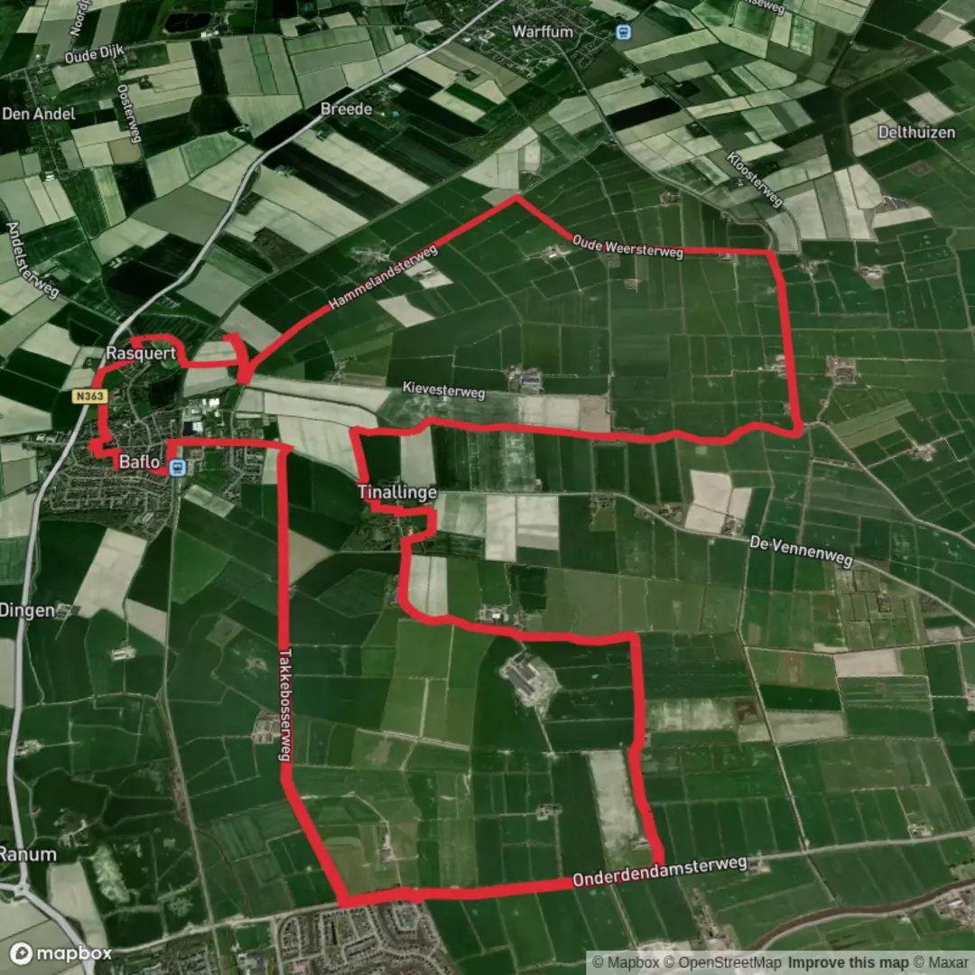 An image depicting the trail Oosterhuiser Loop via Hammelandster Weg and Molen Weg and its surrounding area.