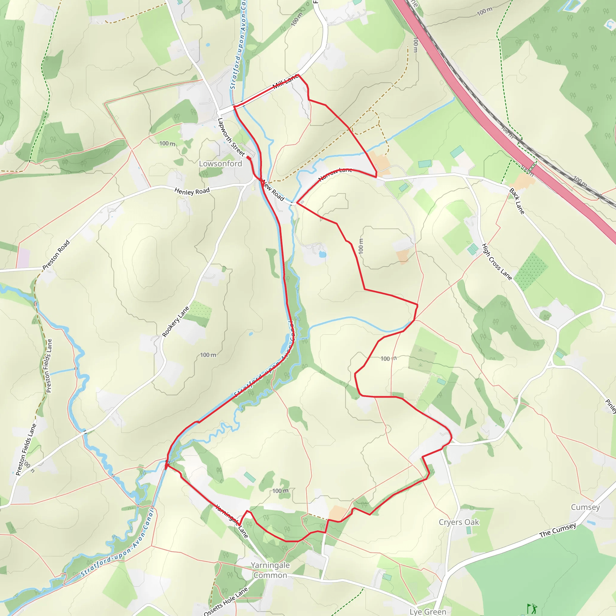 Lowsonford and Yarningale Common Loop mobile static map