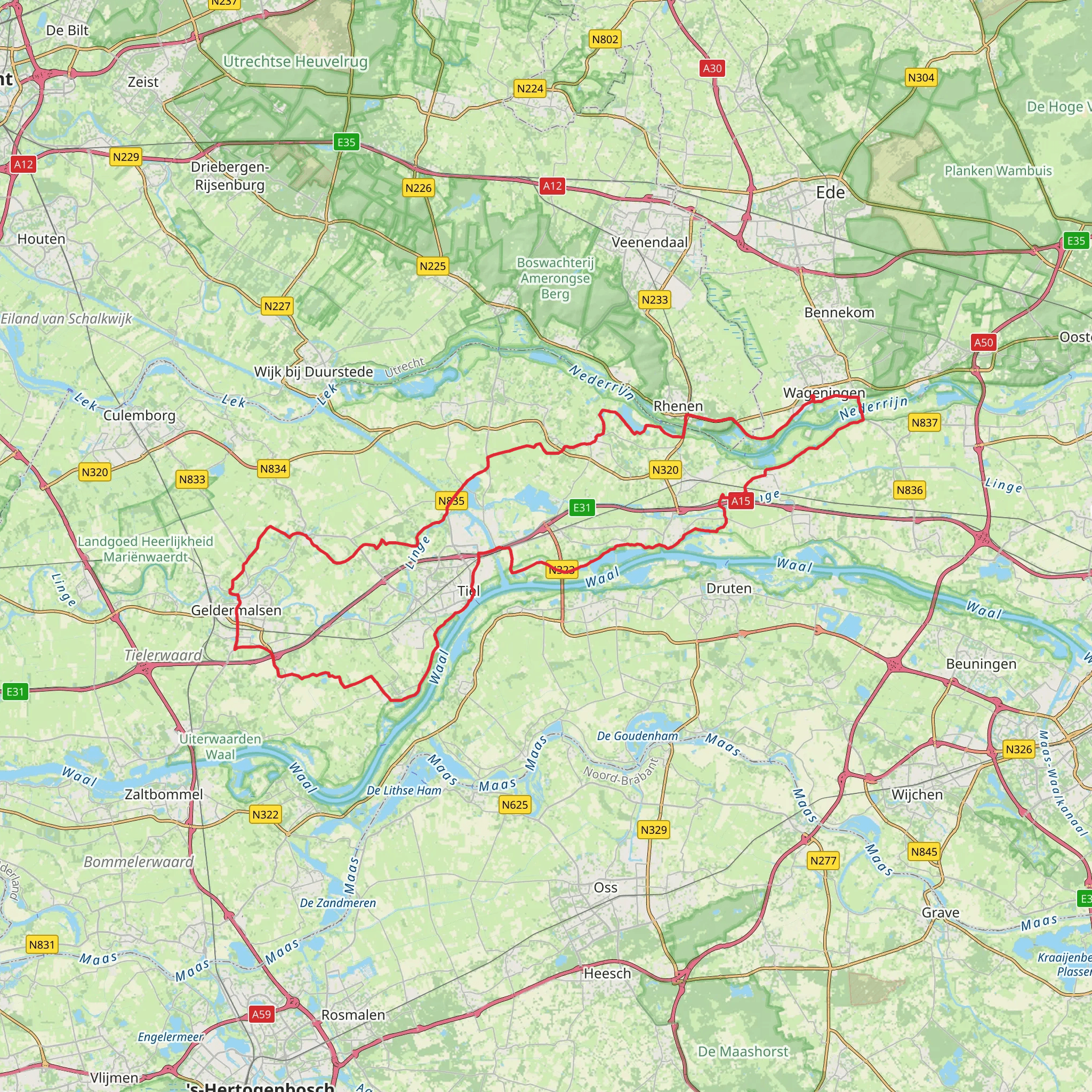 Grebbeweg, Rijksstraatweg and Ochtensche Buitenpolder Loop mobile static map