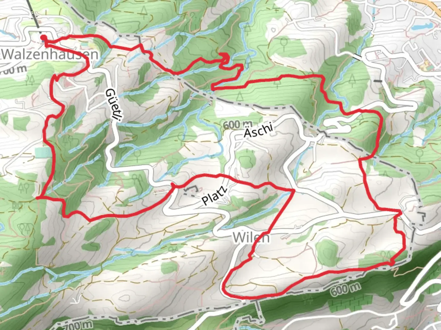 An image depicting the trail Walzenhausen to Wilen Loop and its surrounding area.