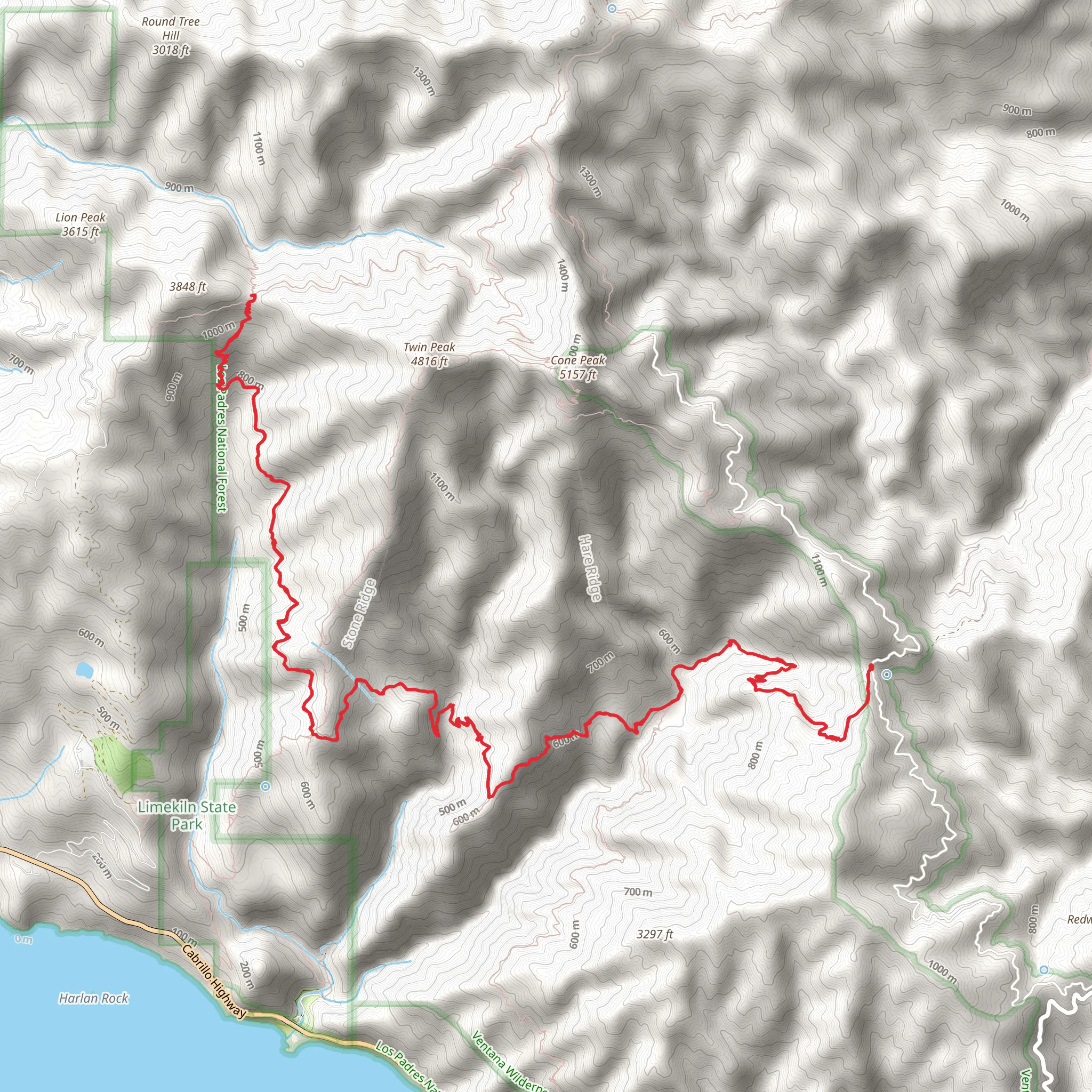 Stone Ridge Trail Out and Back mobile static map