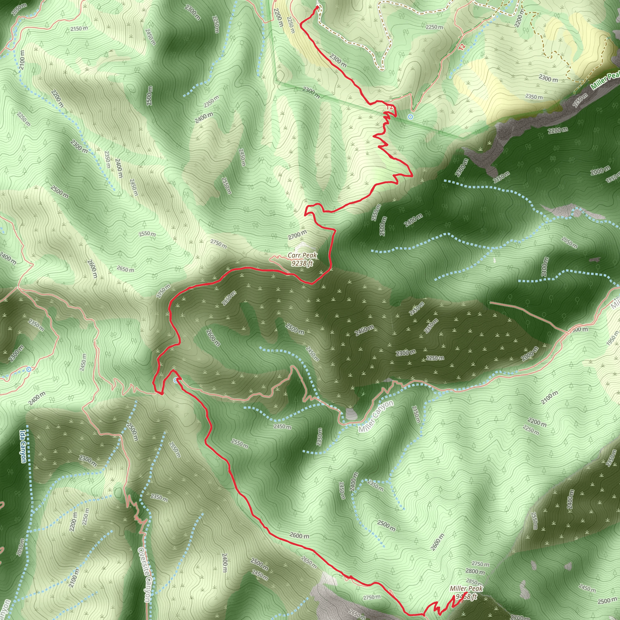 Miller Peak and Carr Peak Trail mobile static map