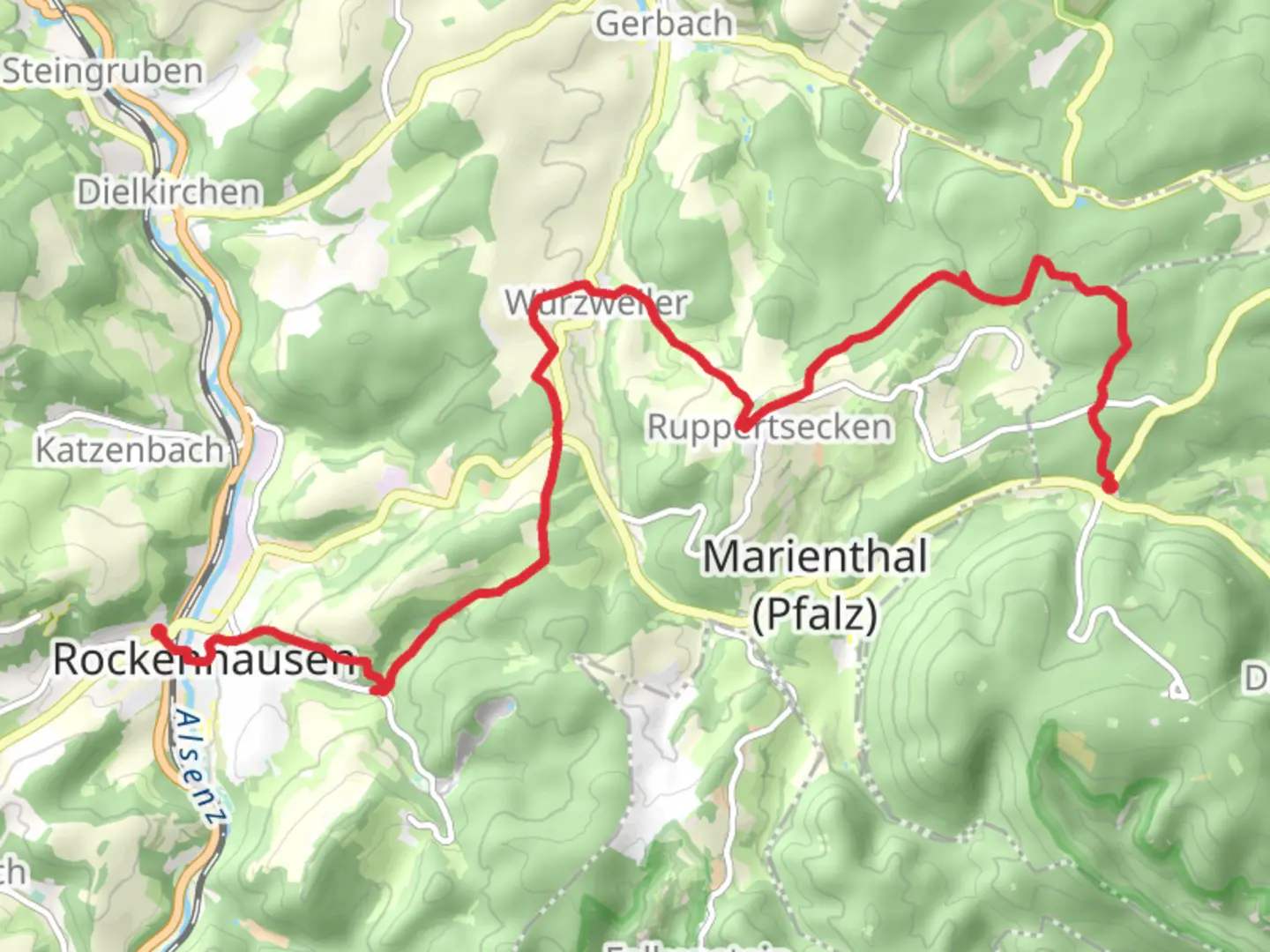An image depicting the trail Bastenhaus to Rockenhausen Walk and its surrounding area.