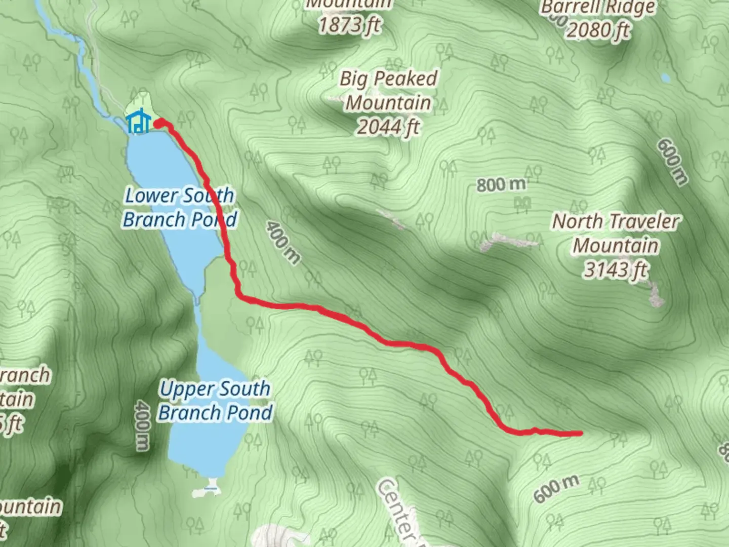 An image depicting the trail Howe Brook from South Branch Pond Bunkhouse and its surrounding area.