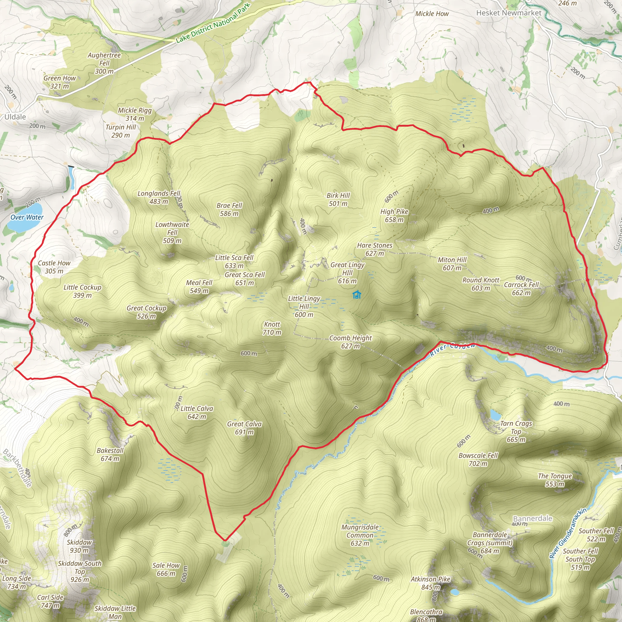 Quaker Hill, Horsemoor Hills and Skiddaw House via Cumbria Way mobile static map